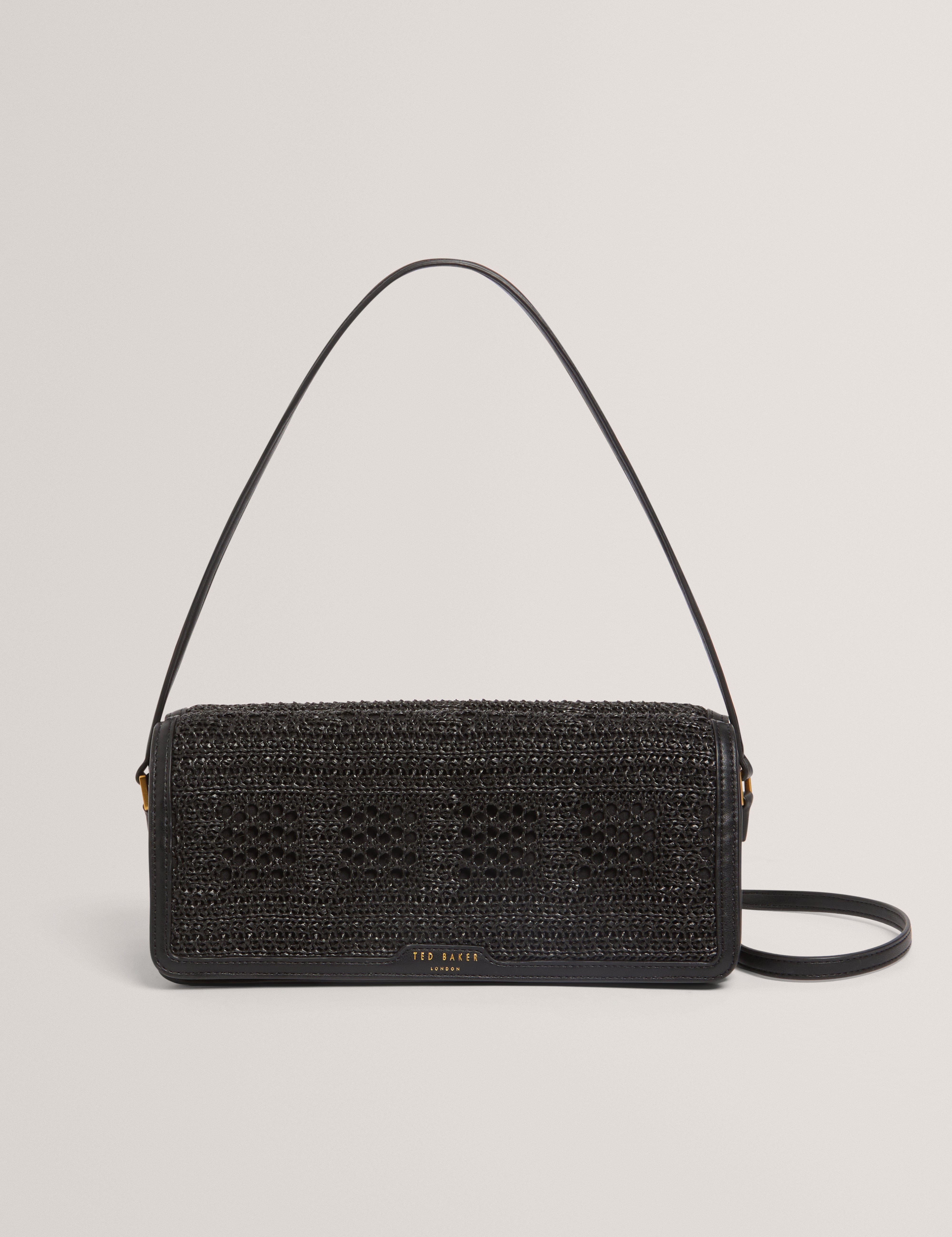 Ted Baker MOV Pettria Raffia Straw Elongated Shoulder Bag Black