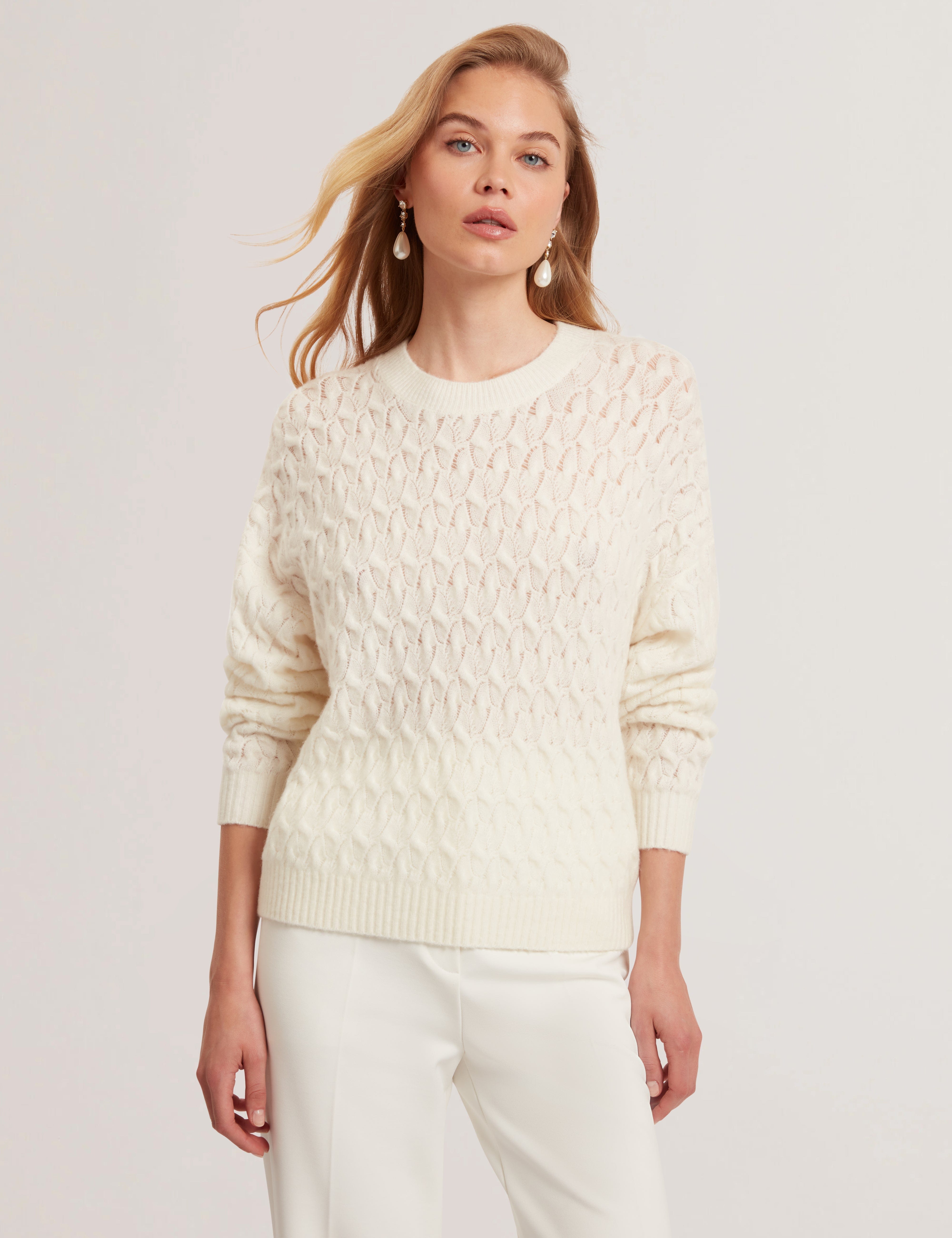 Ted Baker MOV Jocieyy Cable Knit Sweatshirt Ivory