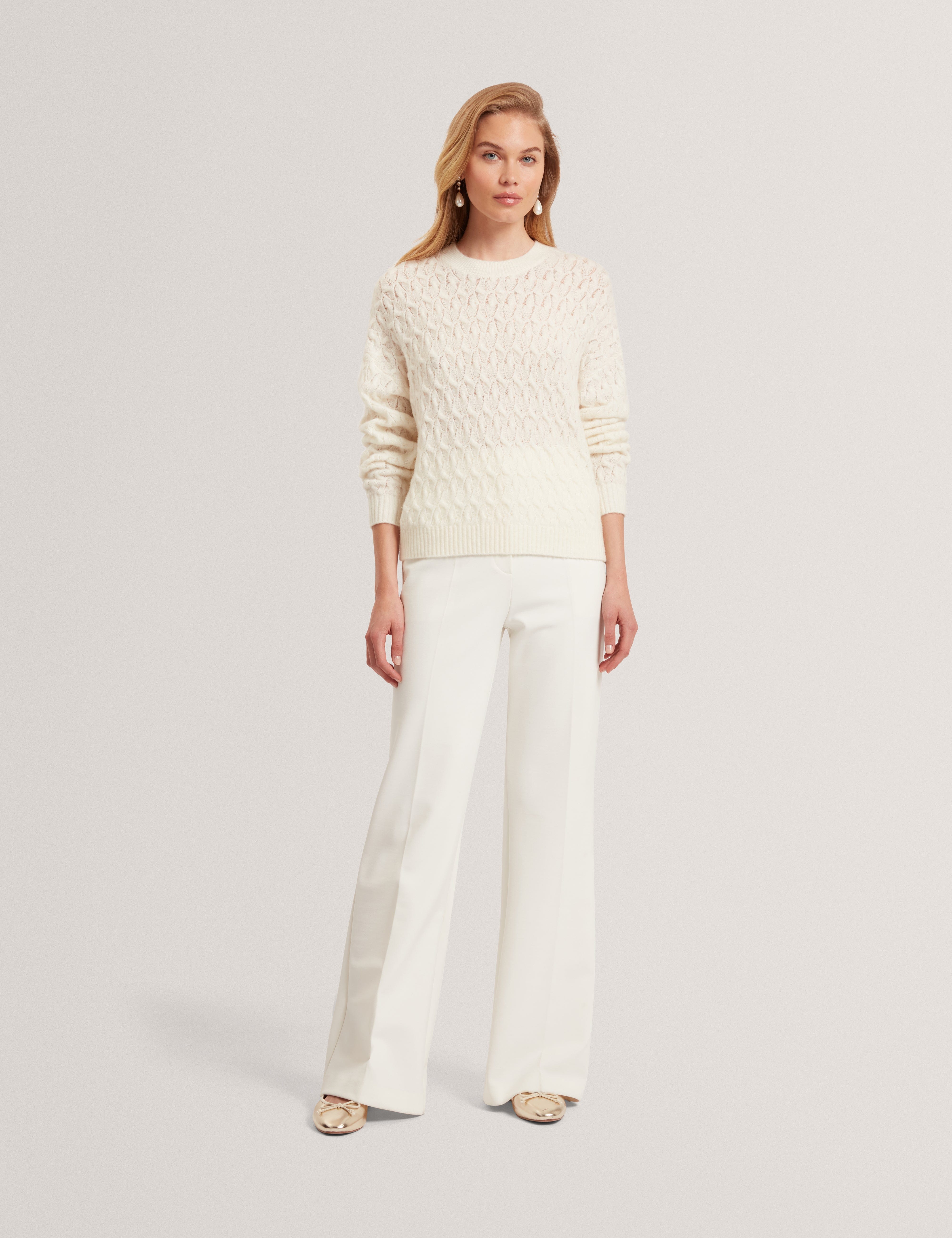 Ted Baker MOV Jocieyy Cable Knit Sweatshirt Ivory
