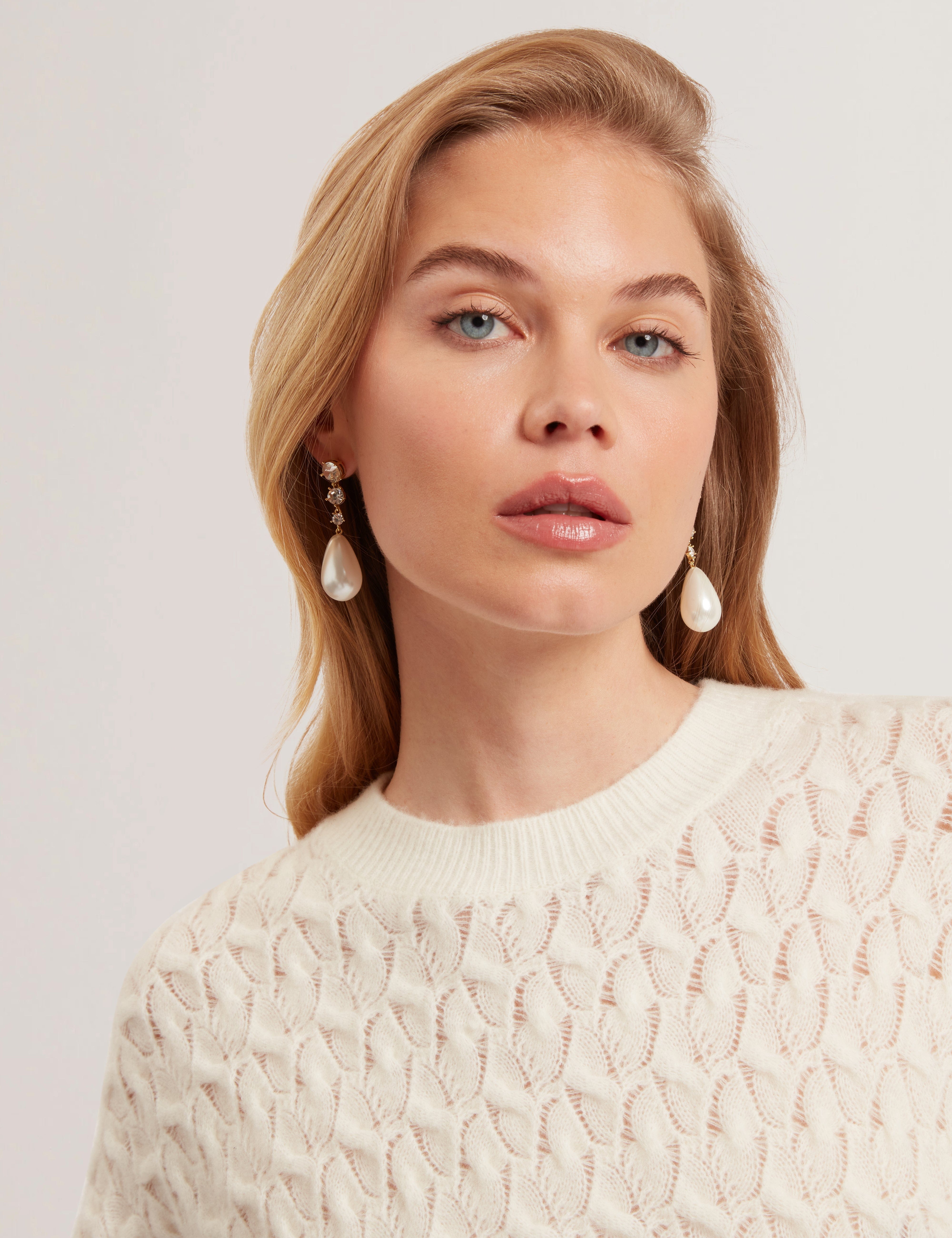 Ted Baker MOV Jocieyy Cable Knit Sweatshirt Ivory