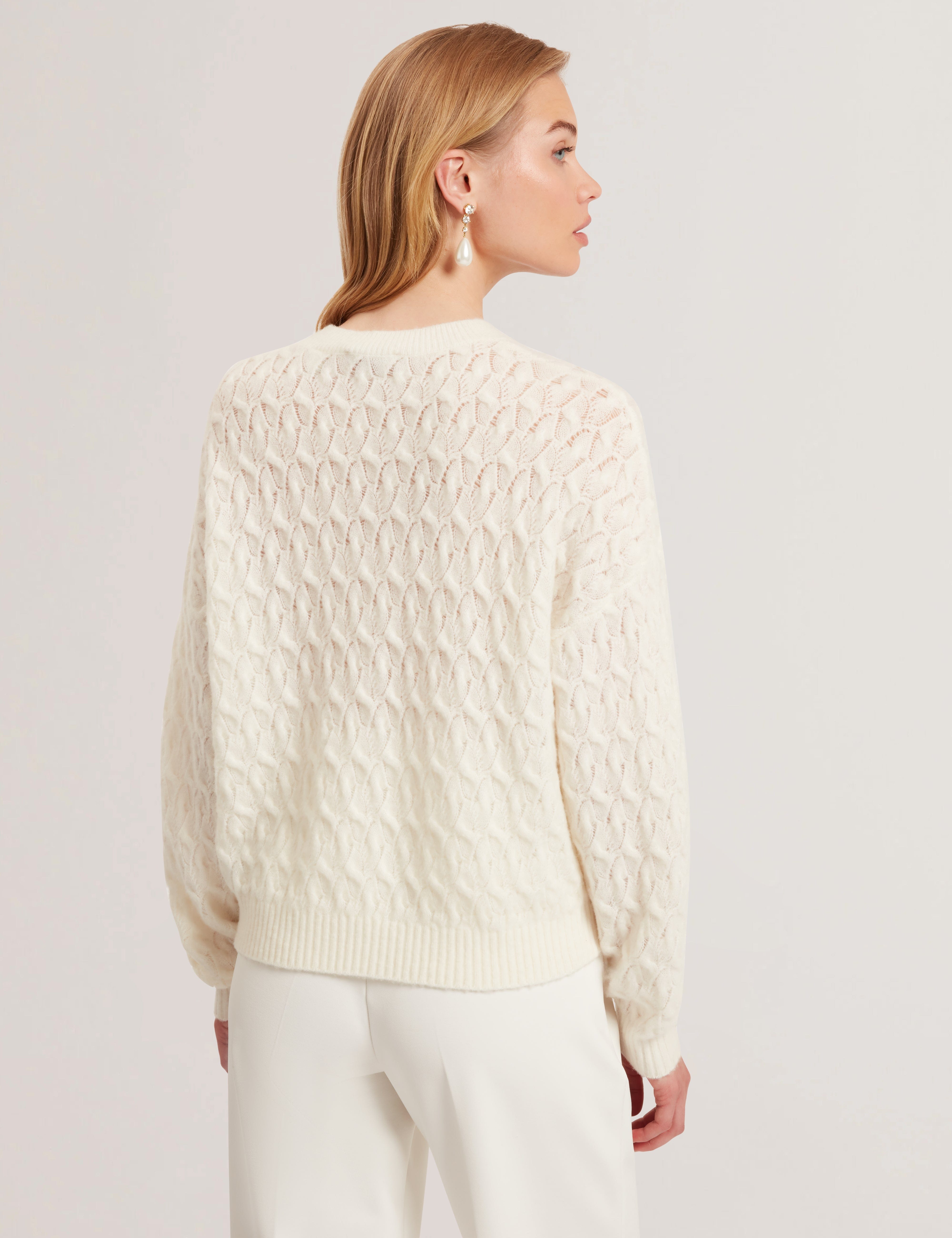 Ted Baker MOV Jocieyy Cable Knit Sweatshirt Ivory