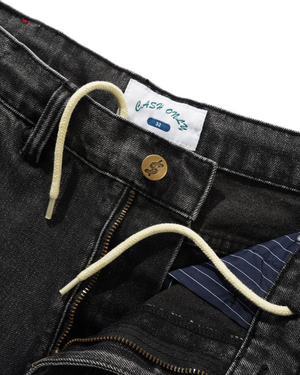 Cash Only Point Denim Shorts Washed Black