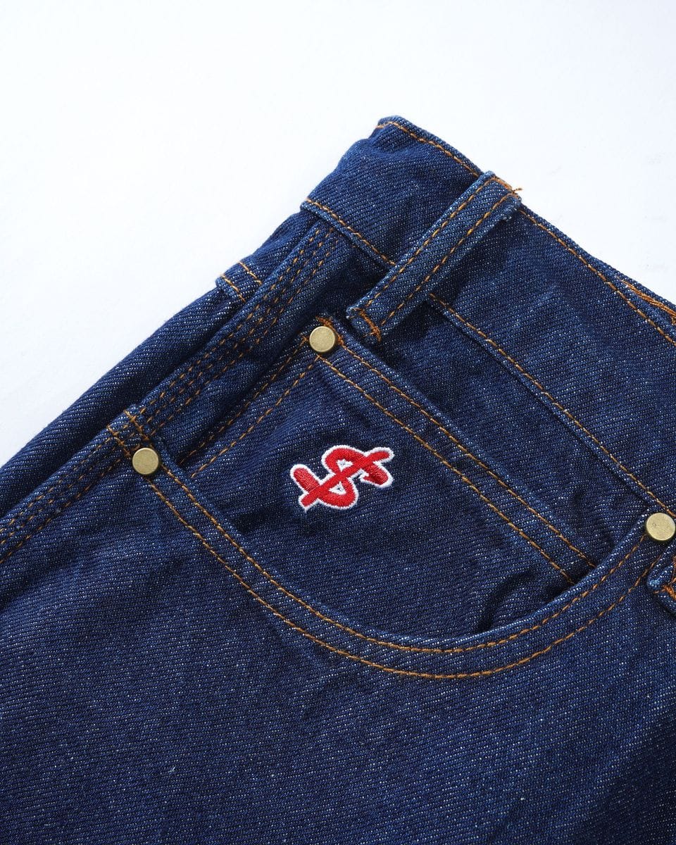 Cash Only Logo Denim Shorts Dark Indigo