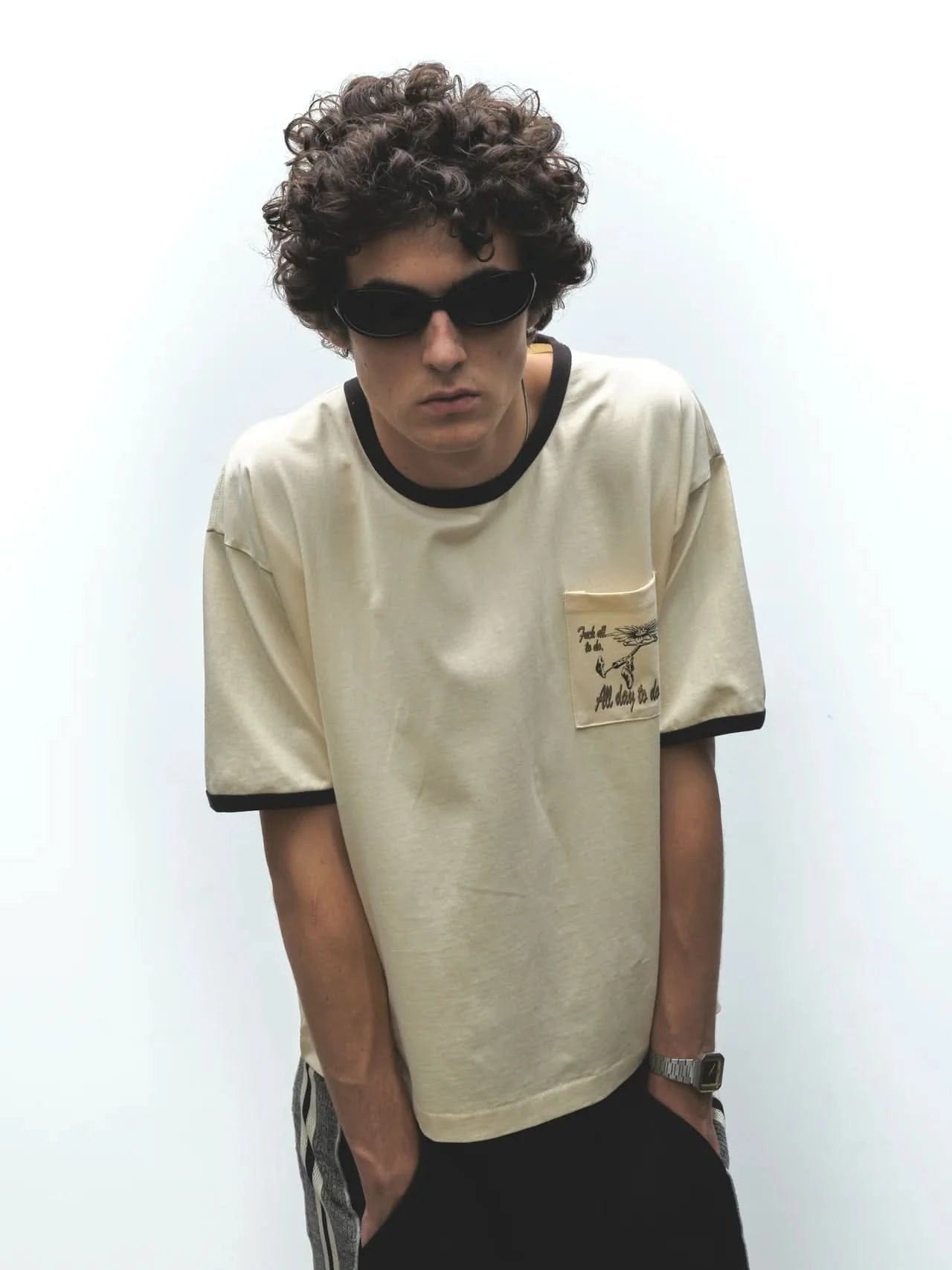 Jungles Jungles F*ck All To Do Ringer Tee – Cream/Black