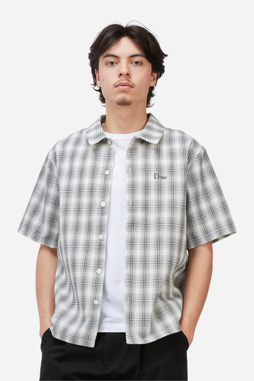 Dime MTL Plaid Button Up Shirt Grey