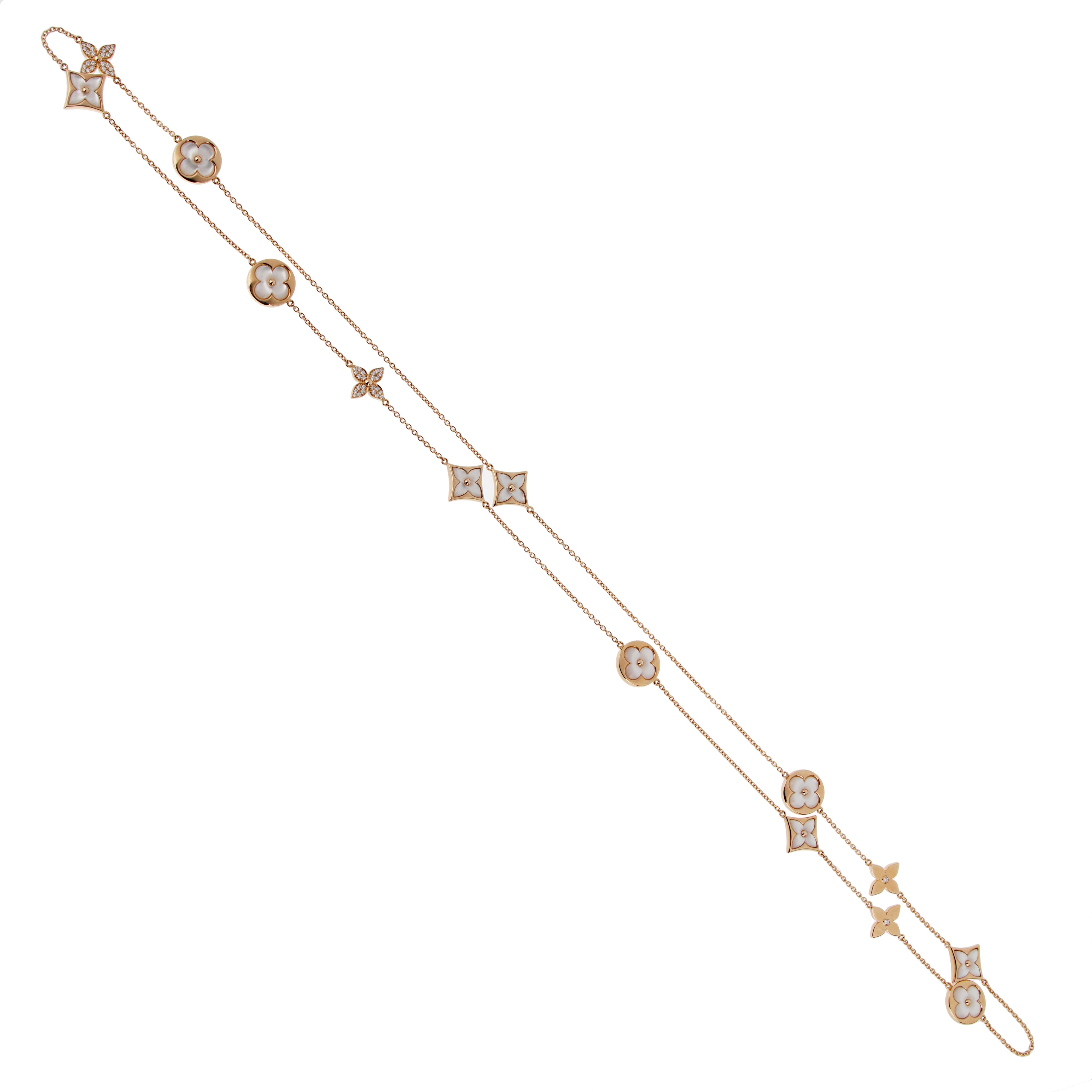 Louis Vuitton Color Blossom 13-Motif Sautoir Necklace 18k Rose Gold Mother of Pearl Diamond