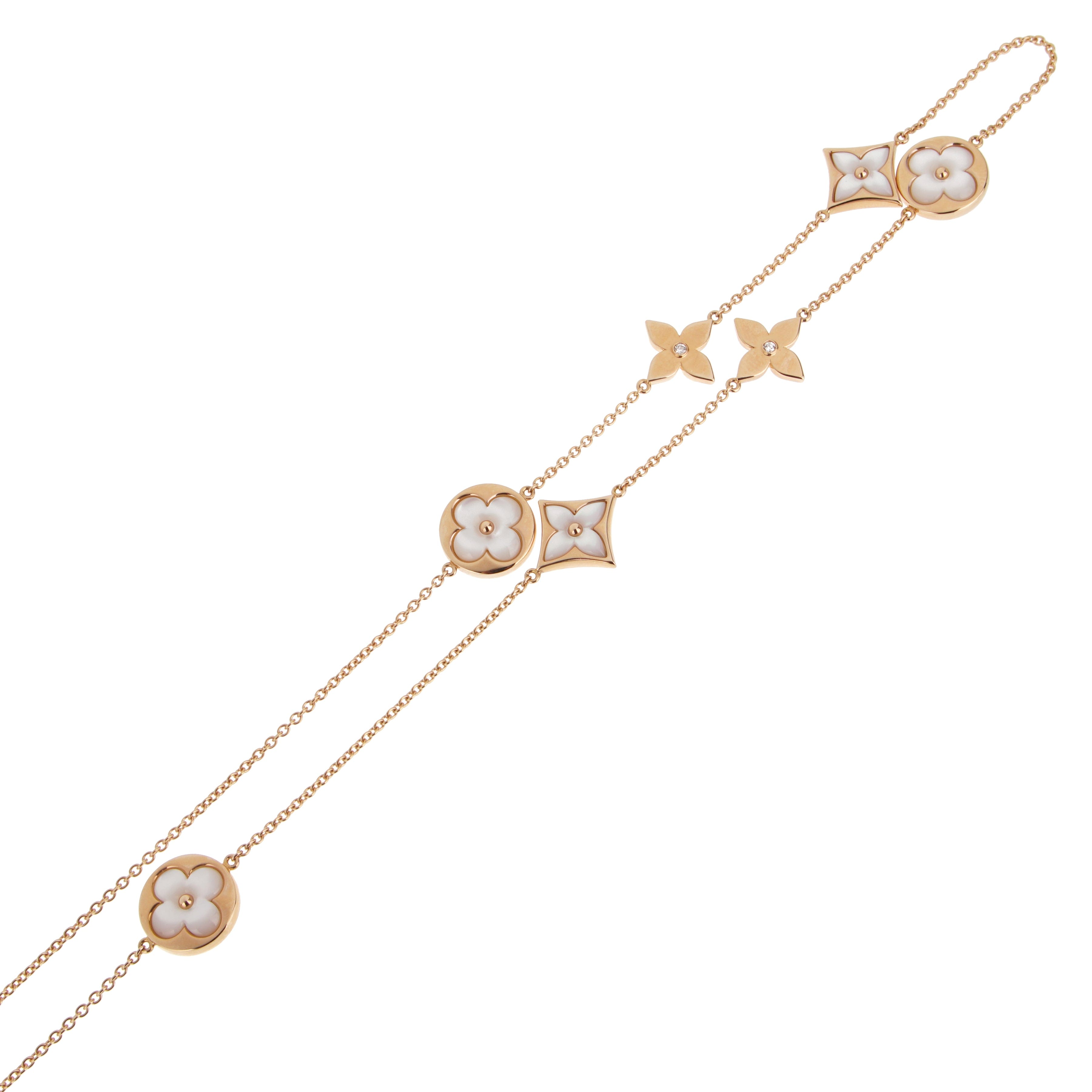 Louis Vuitton Color Blossom 13-Motif Sautoir Necklace 18k Rose Gold Mother of Pearl Diamond