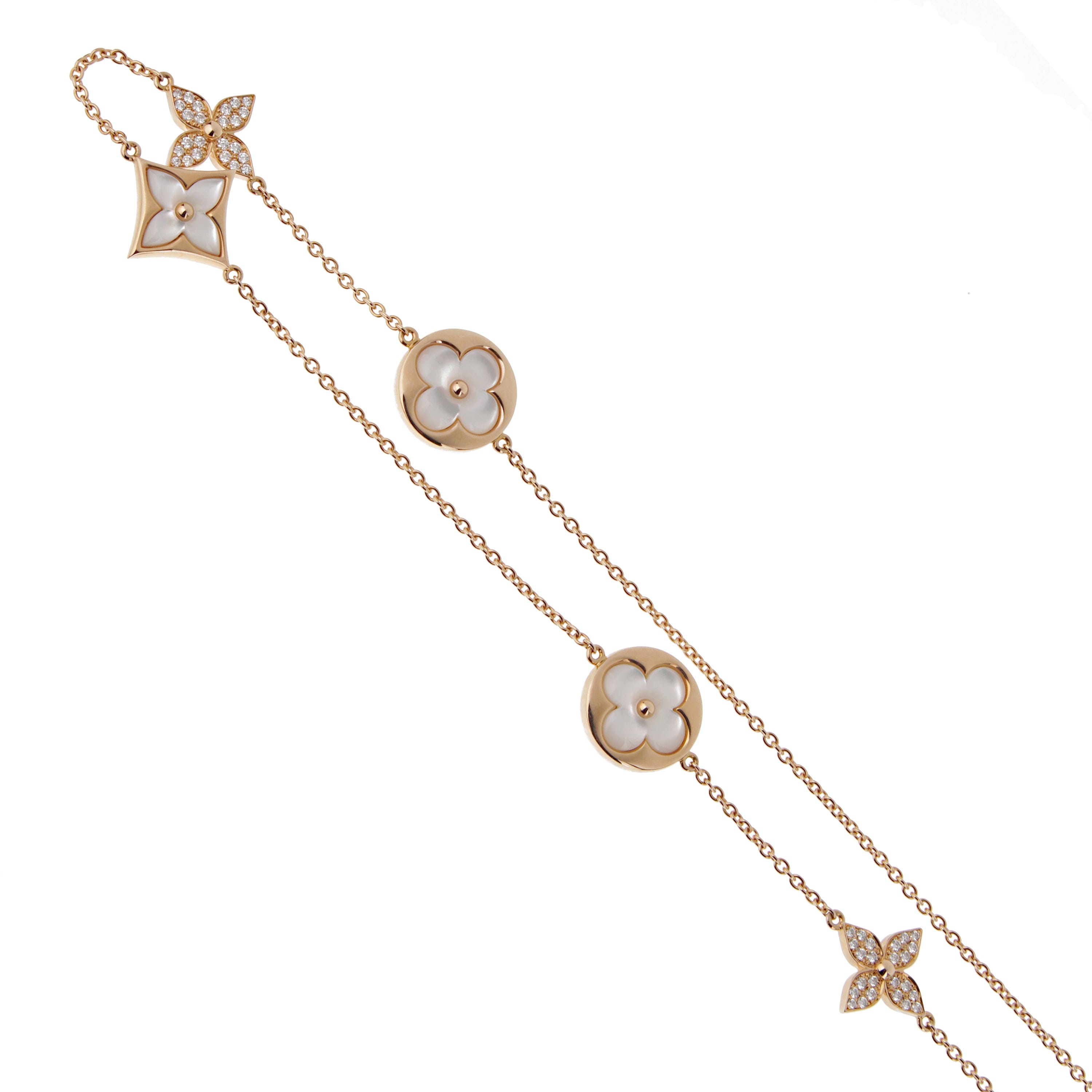 Louis Vuitton Color Blossom 13-Motif Sautoir Necklace 18k Rose Gold Mother of Pearl Diamond