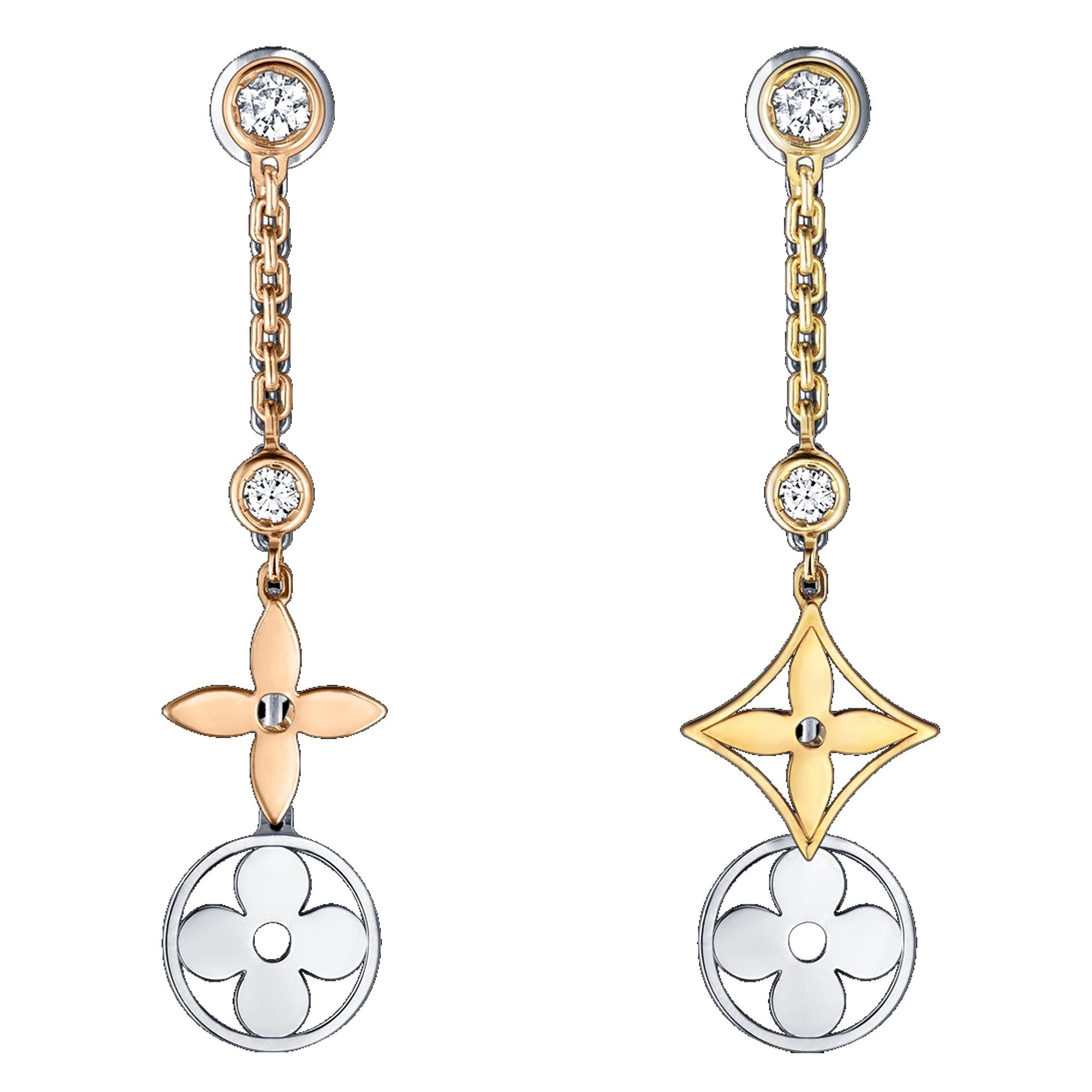 Louis Vuitton Blossom Long Earrings 18k Tricolor Gold Diamond Drop Earrings