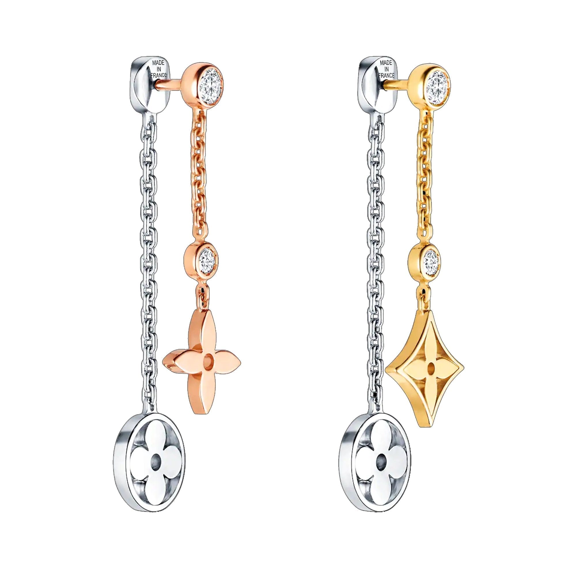 Louis Vuitton Blossom Long Earrings 18k Tricolor Gold Diamond Drop Earrings