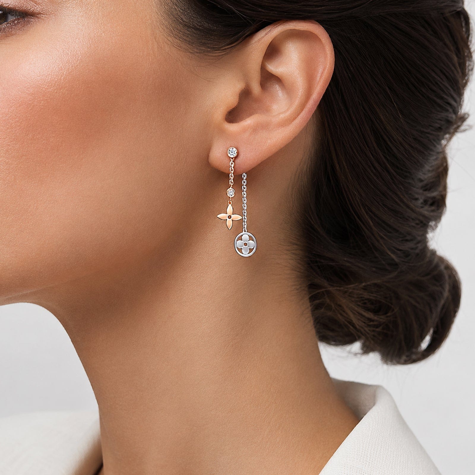 Louis Vuitton Blossom Long Earrings 18k Tricolor Gold Diamond Drop Earrings
