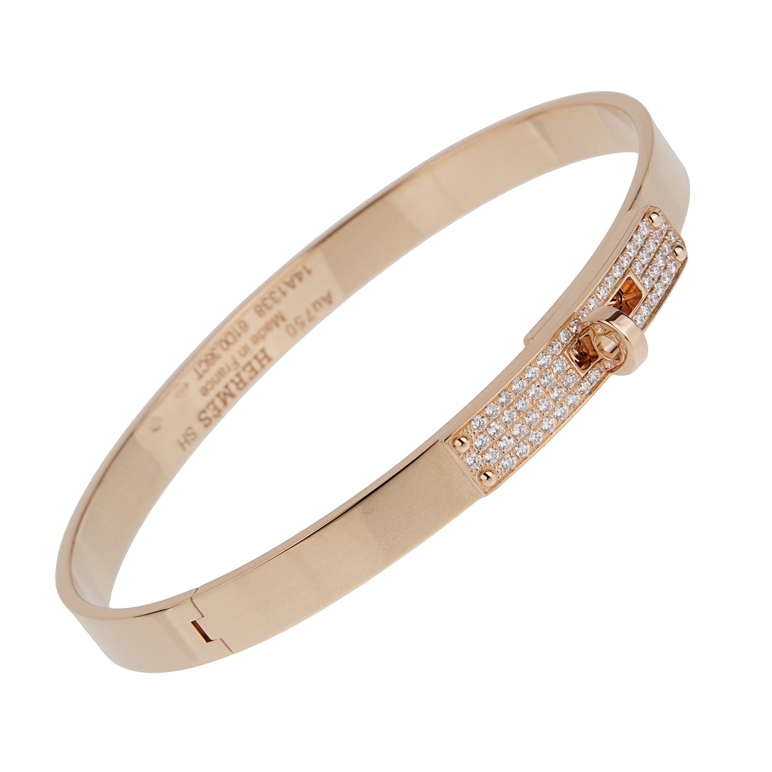 Hermes Kelly Bracelet 18K Rose Gold Pave Diamond