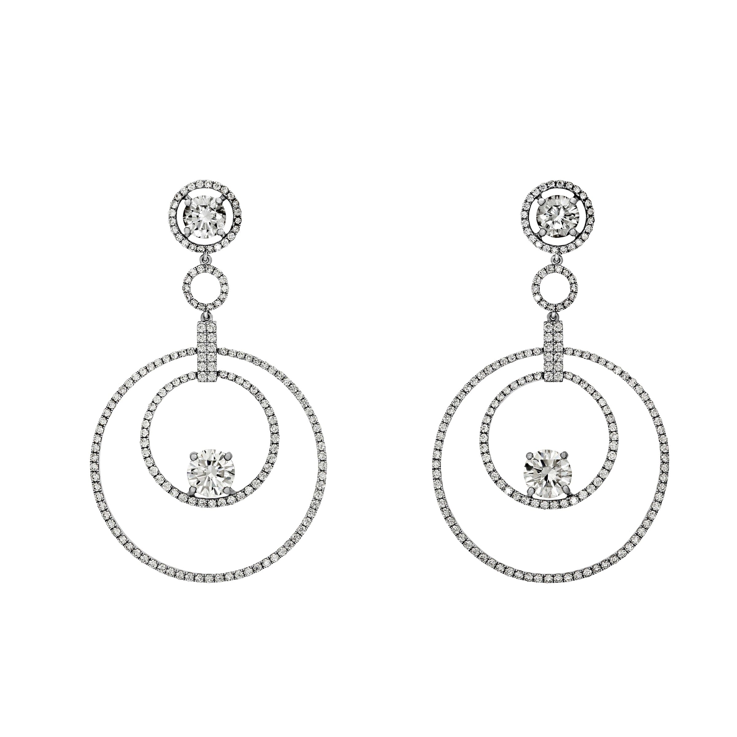 Graff Diamond Concentric Circle Drop Earrings Platinum & 18k White Gold