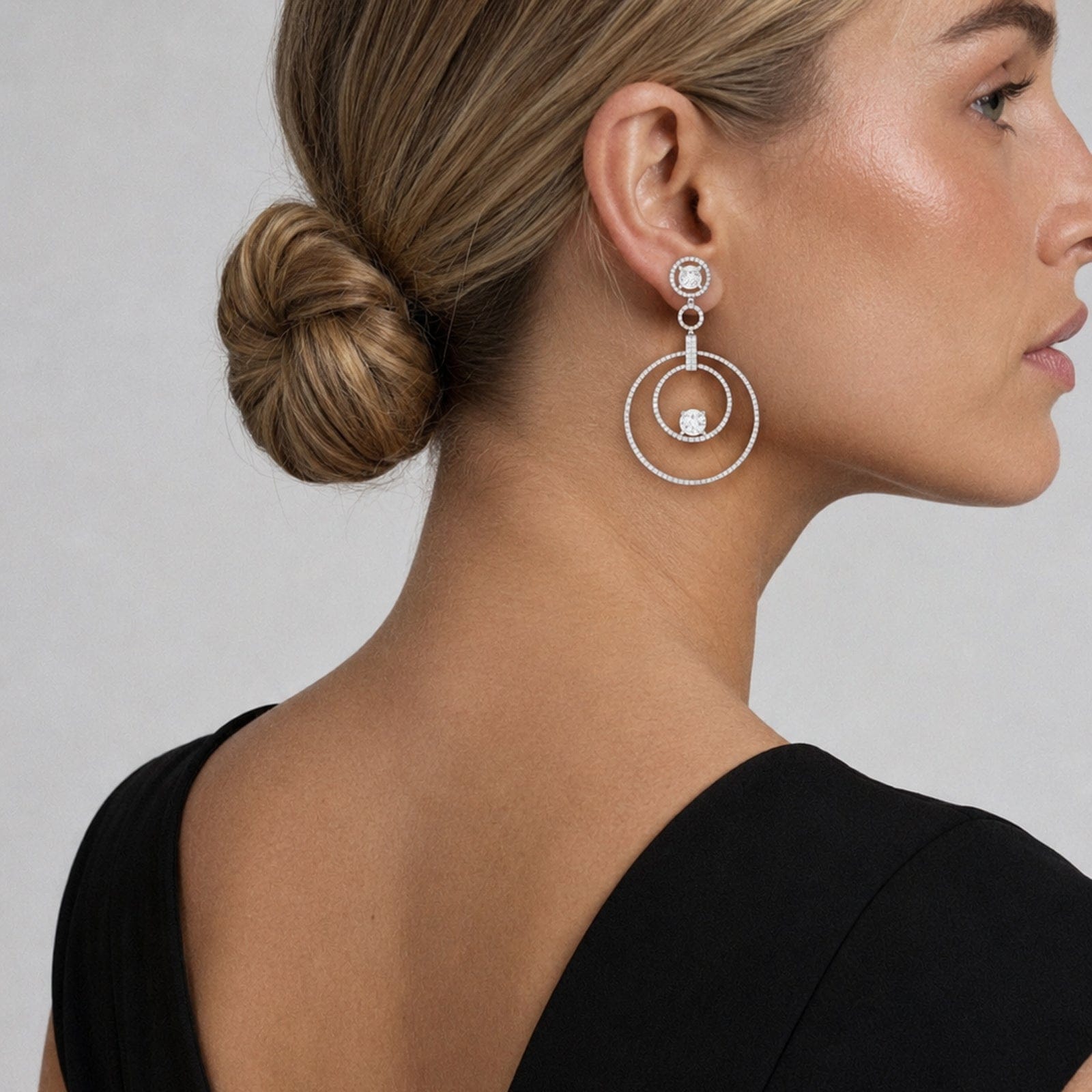 Graff Diamond Concentric Circle Drop Earrings Platinum & 18k White Gold