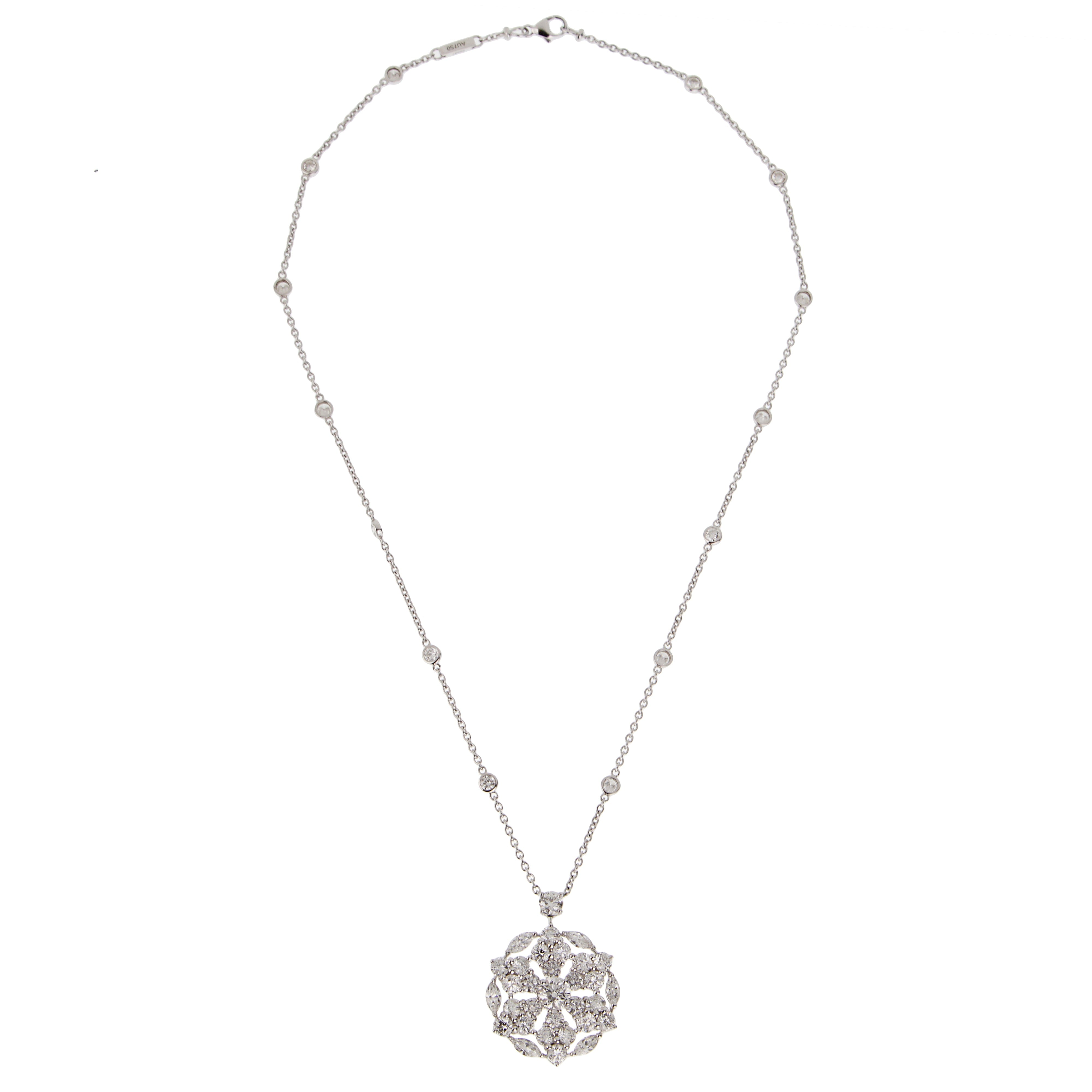 Graff Snowflake Diamond Pendant Necklace 18K White Gold