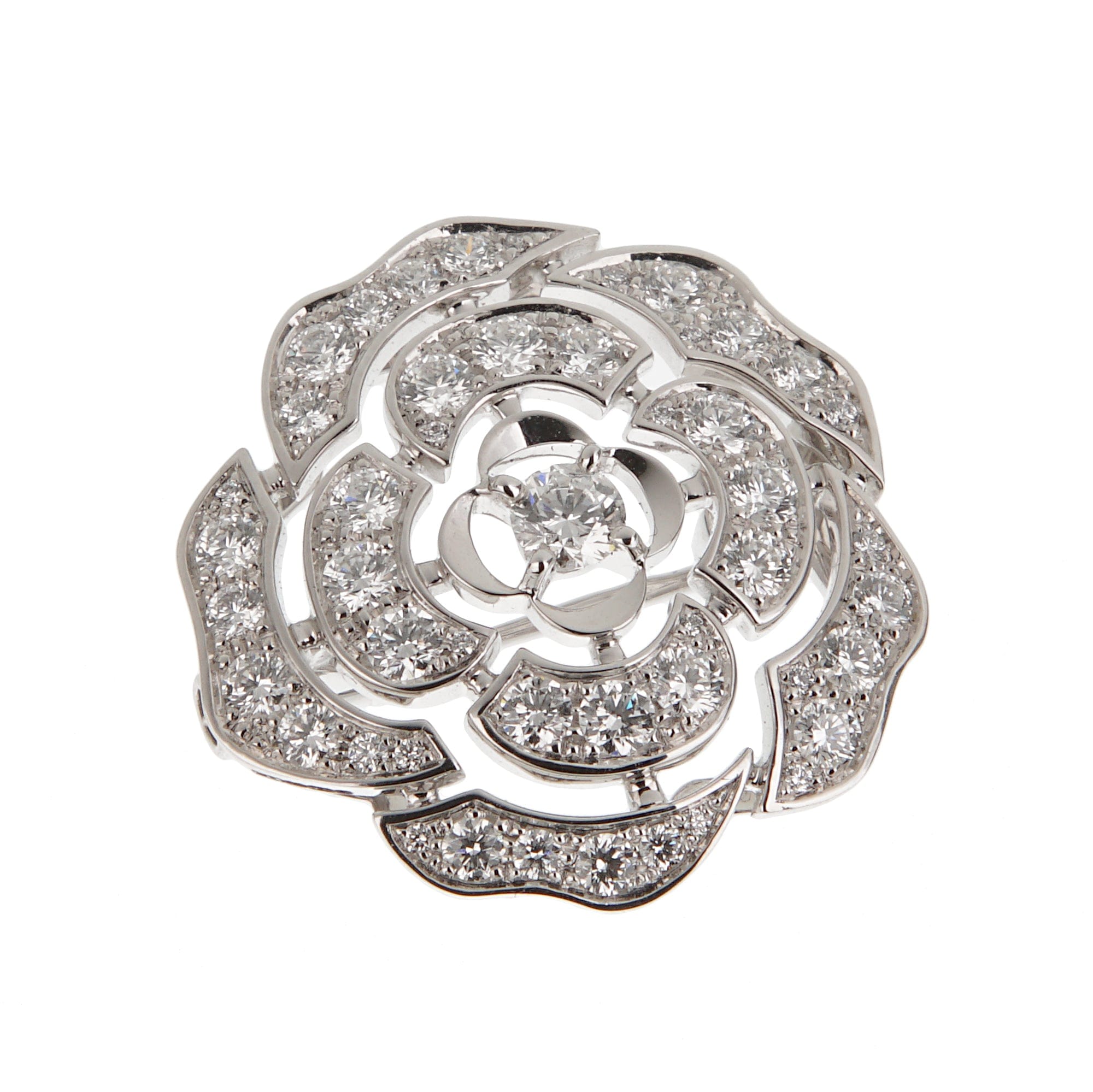 Chanel Bouton de Camelia Diamond Brooch Pendant 18K White Gold