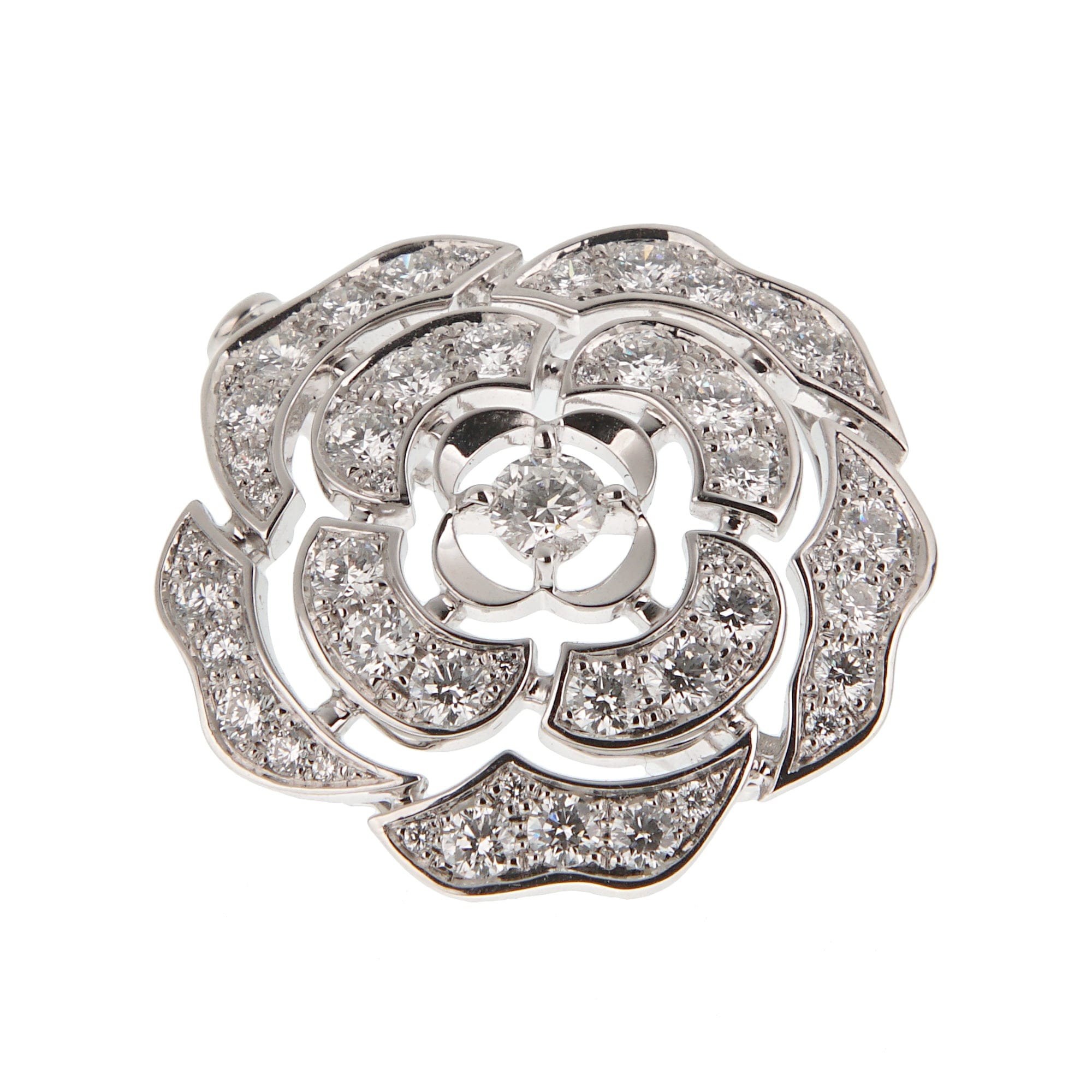 Chanel Bouton de Camelia Diamond Brooch Pendant 18K White Gold