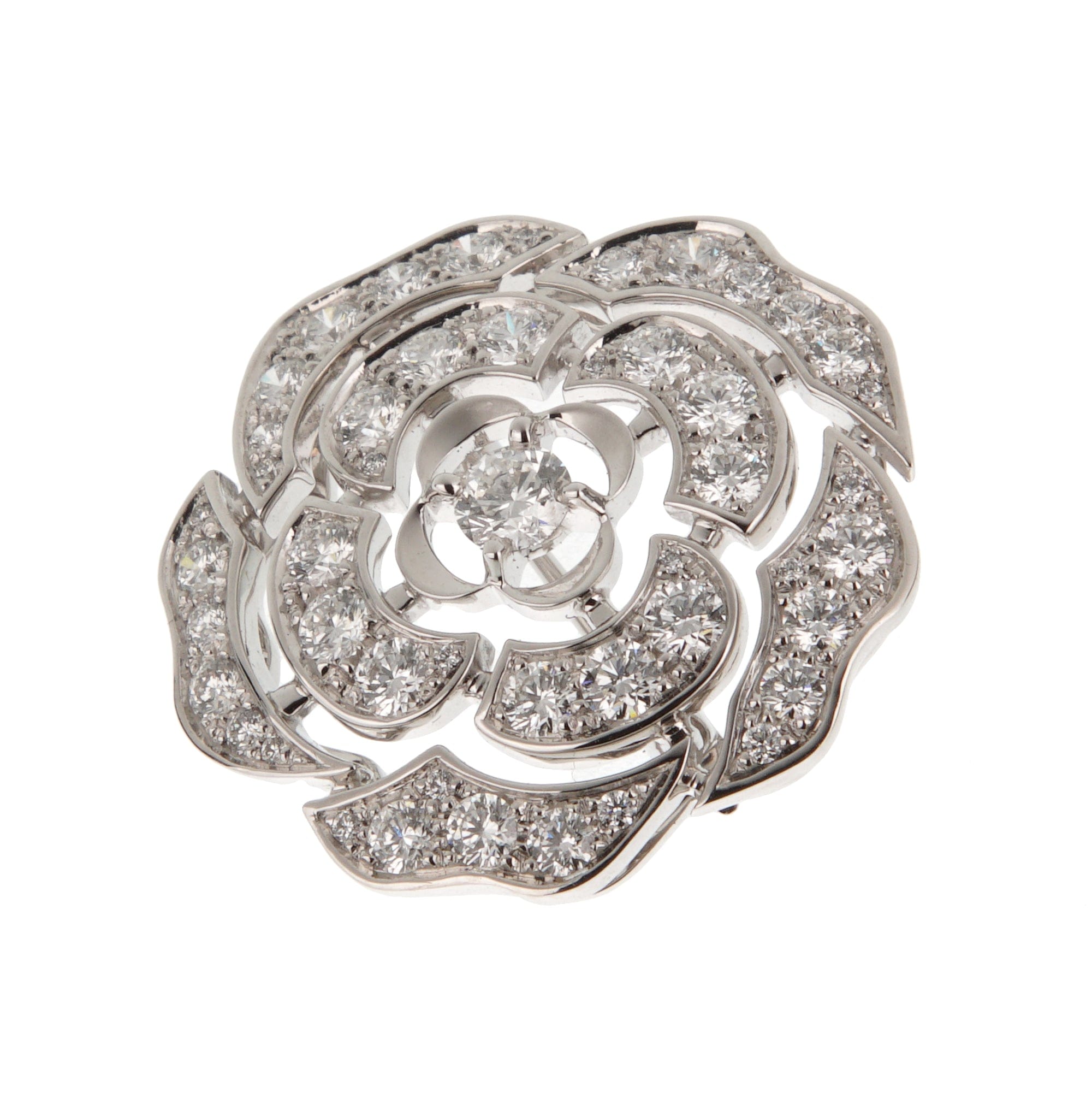 Chanel Bouton de Camelia Diamond Brooch Pendant 18K White Gold