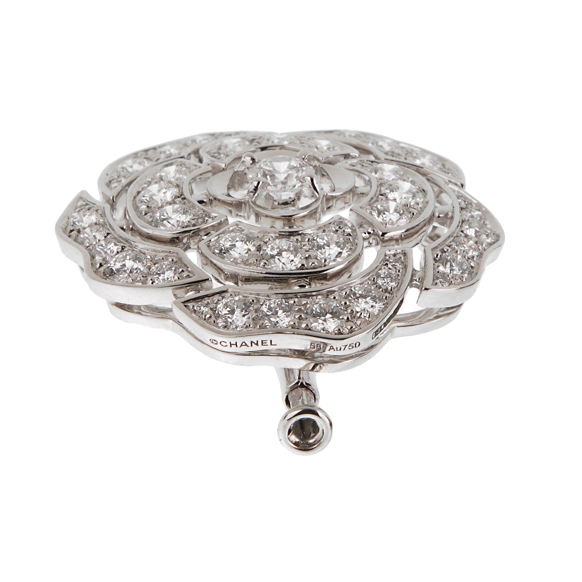 Chanel Bouton de Camelia Diamond Brooch Pendant 18K White Gold