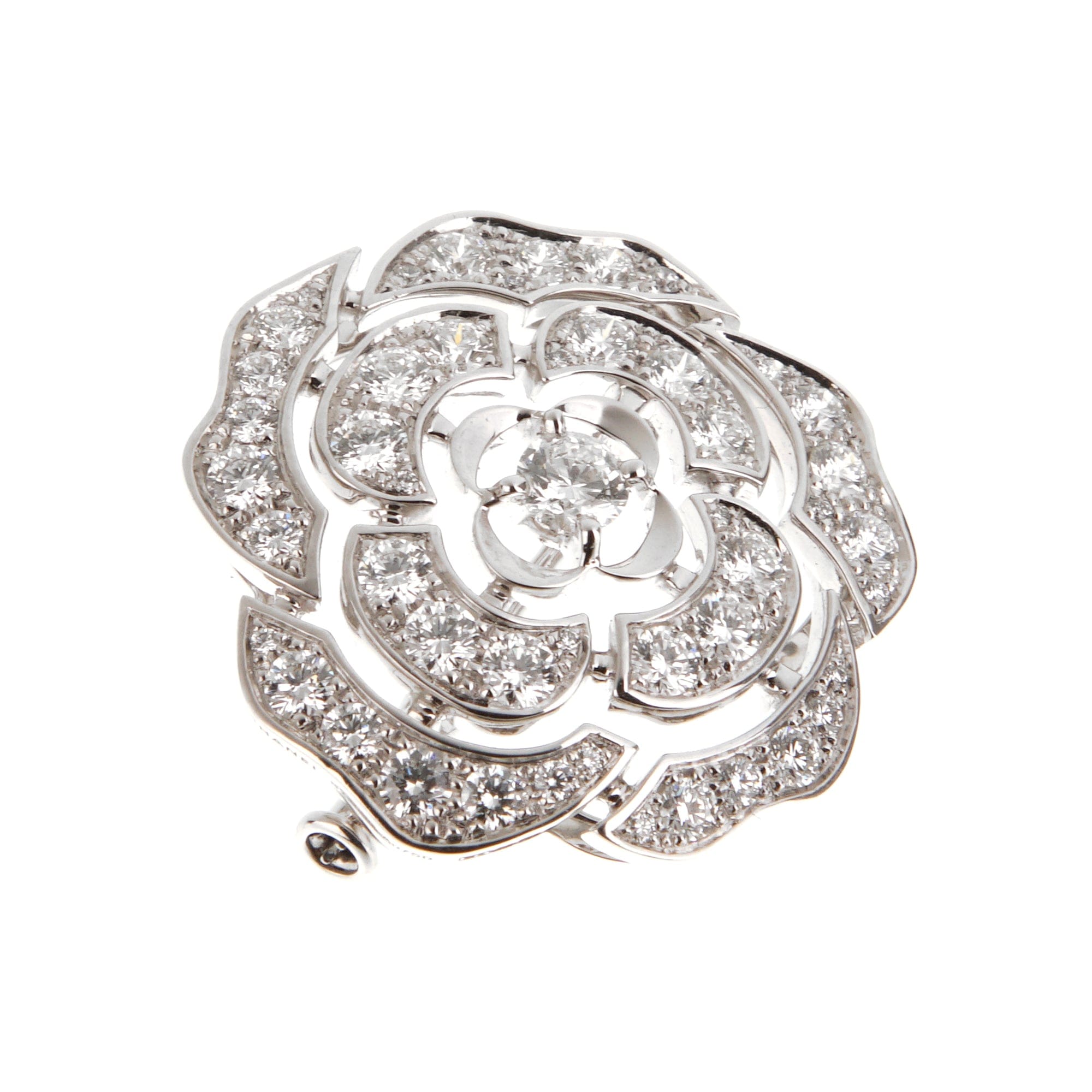 Chanel Bouton de Camelia Diamond Brooch Pendant 18K White Gold