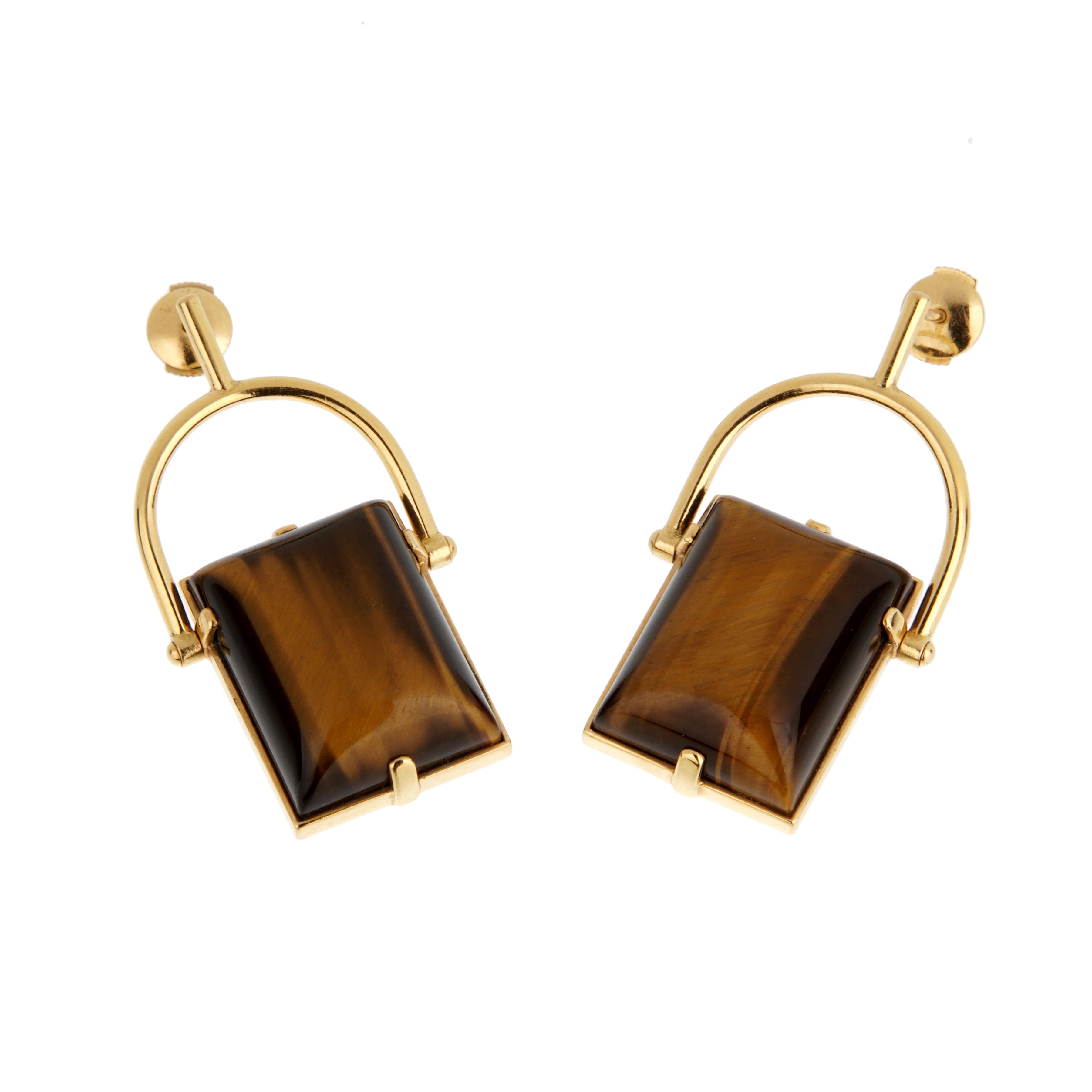 Louis Vuitton Tiger Eye 18K Yellow Gold Drop Earrings