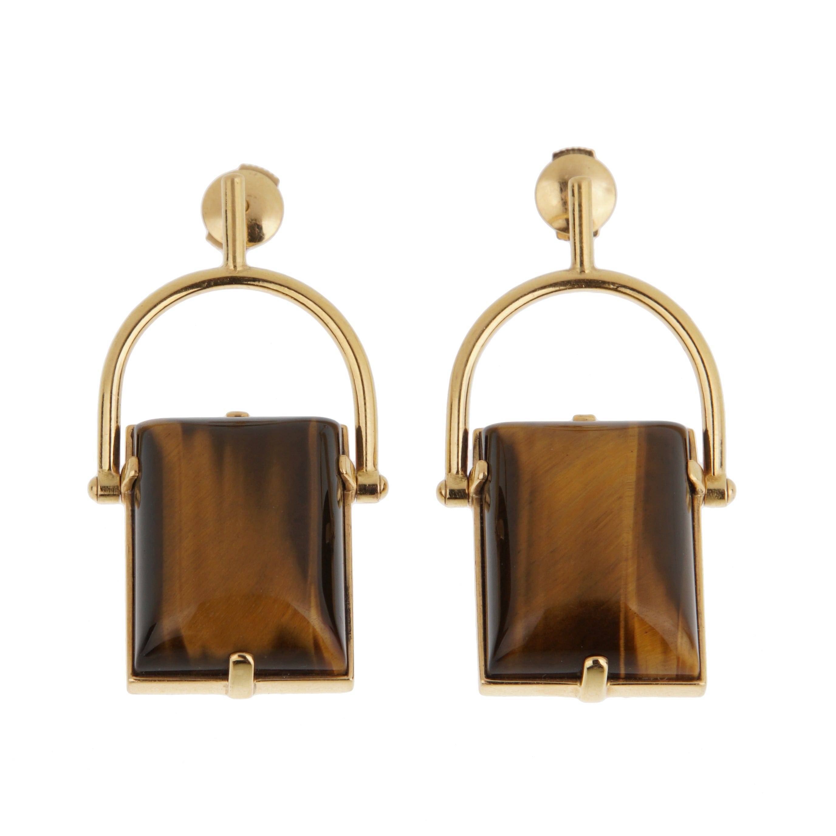 Louis Vuitton Tiger Eye 18K Yellow Gold Drop Earrings