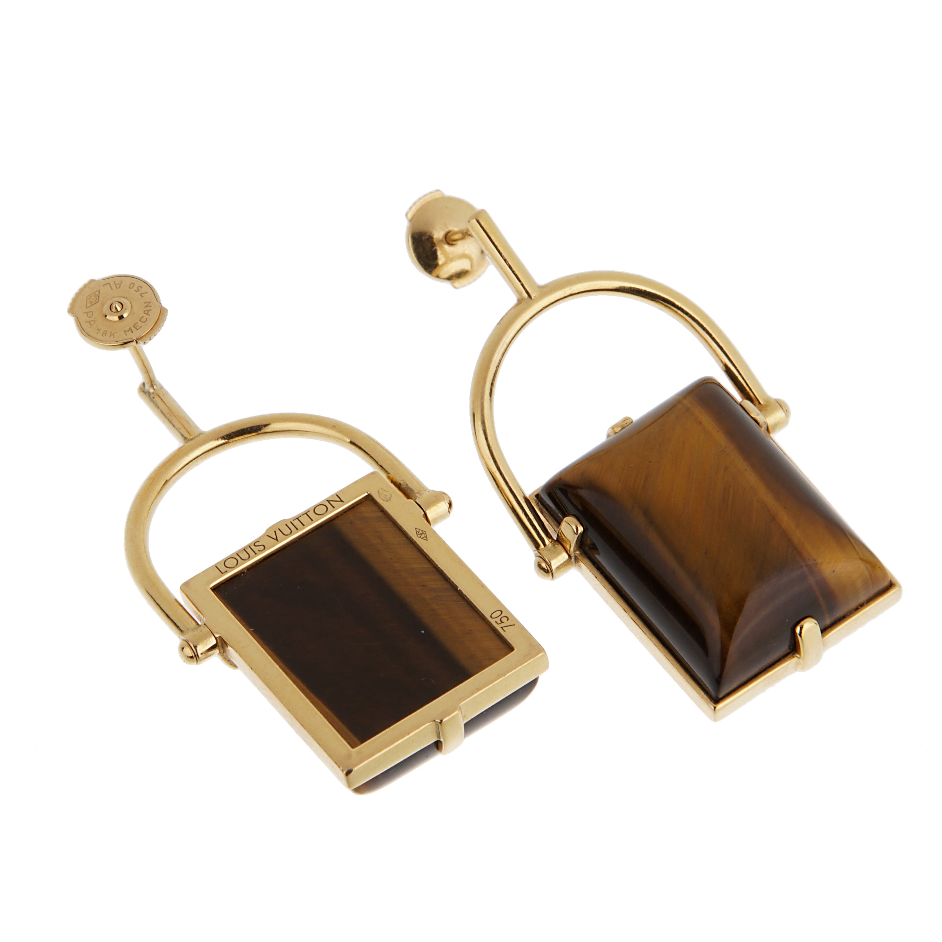 Louis Vuitton Tiger Eye 18K Yellow Gold Drop Earrings