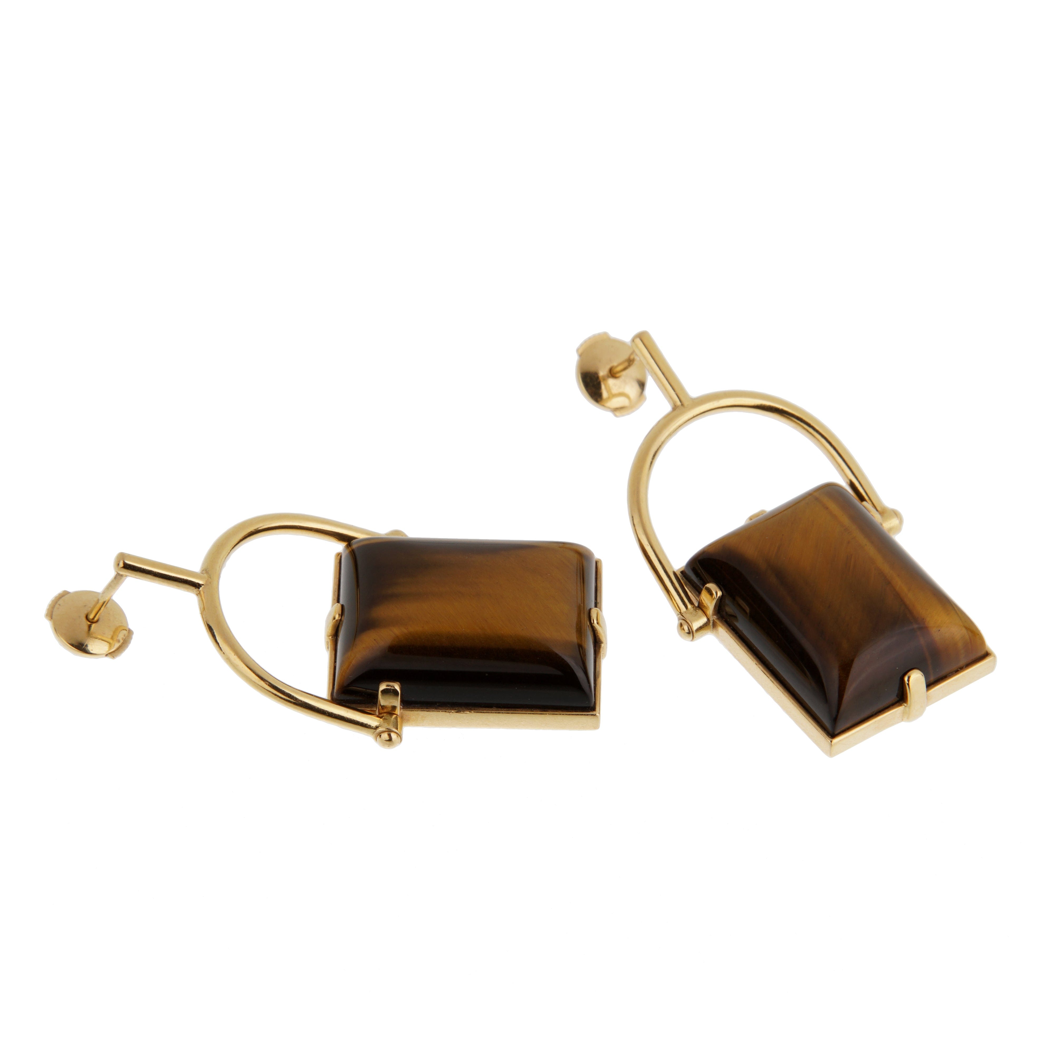 Louis Vuitton Tiger Eye 18K Yellow Gold Drop Earrings