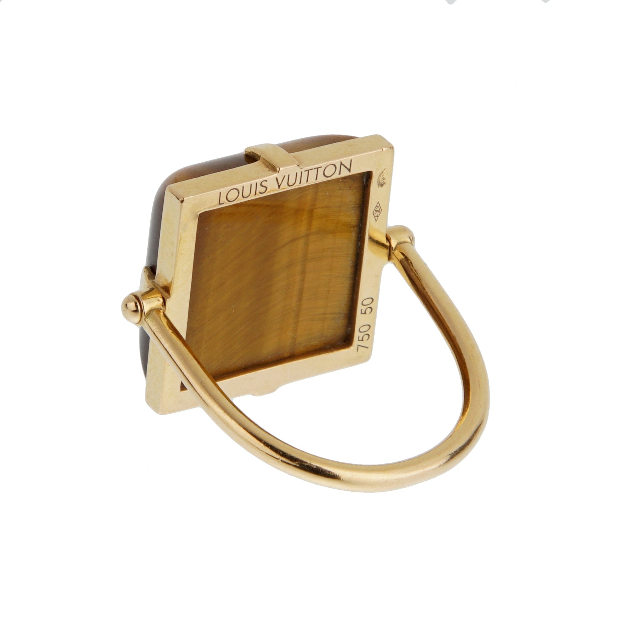Louis Vuitton Tiger Eye 18K Yellow Gold Cocktail Ring Sz 5 3/4