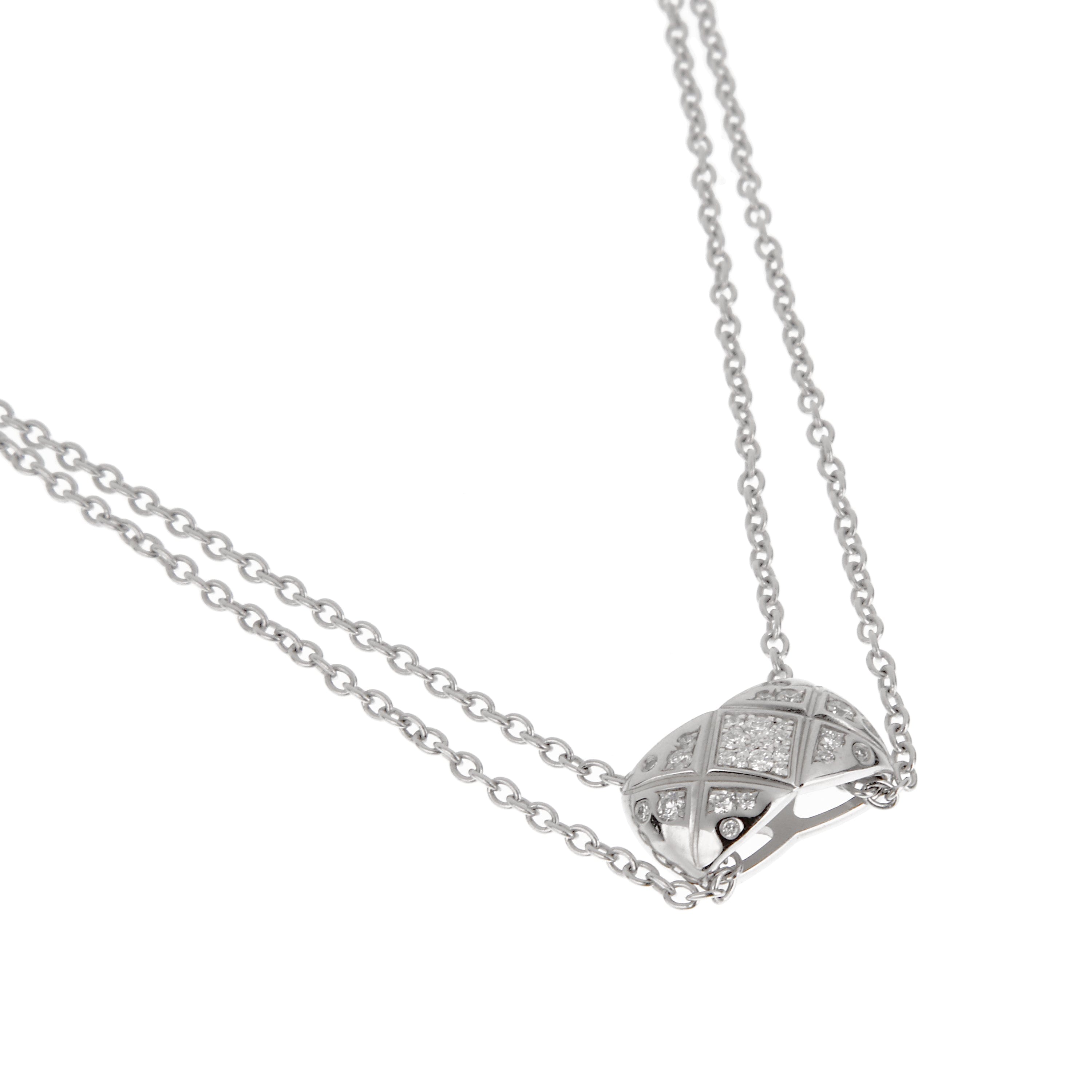 Chanel Coco Crush 18k White Gold Diamond Quilted Necklace