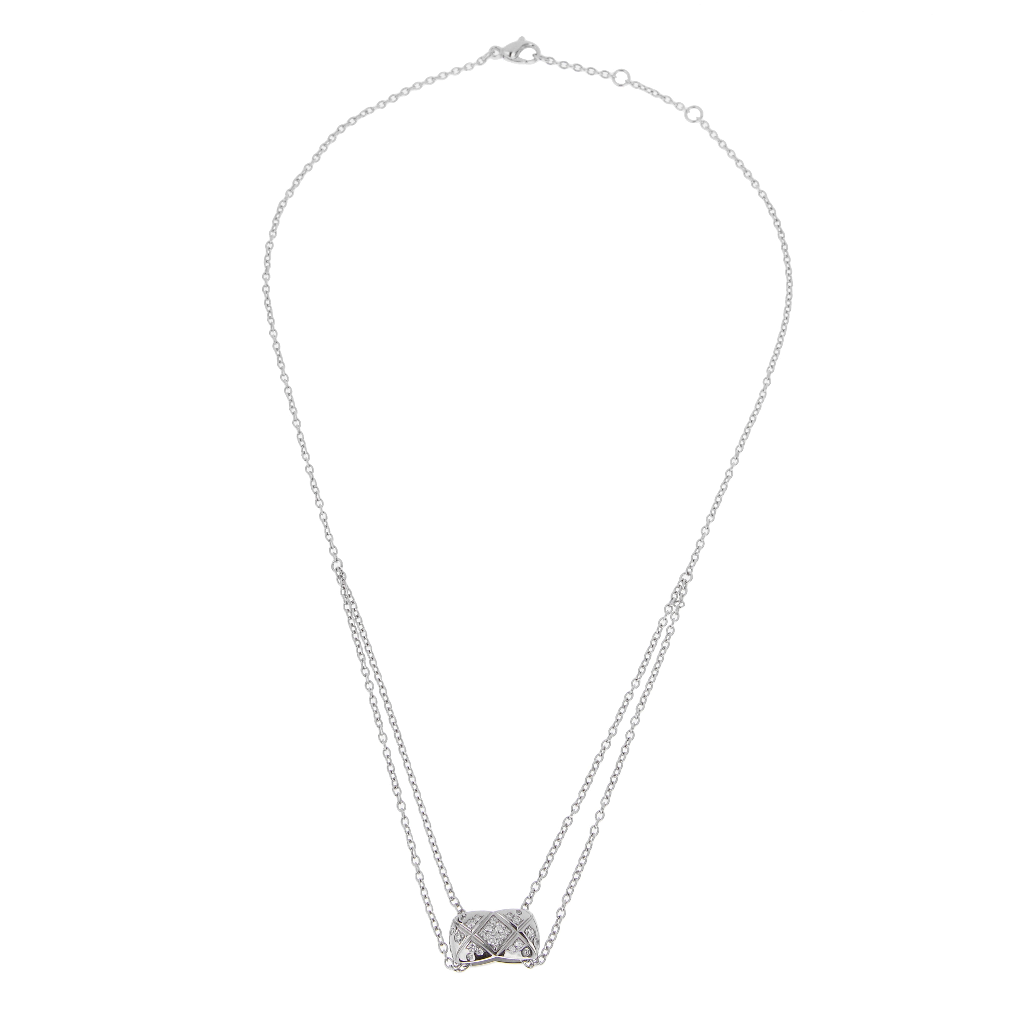 Chanel Coco Crush 18k White Gold Diamond Quilted Necklace