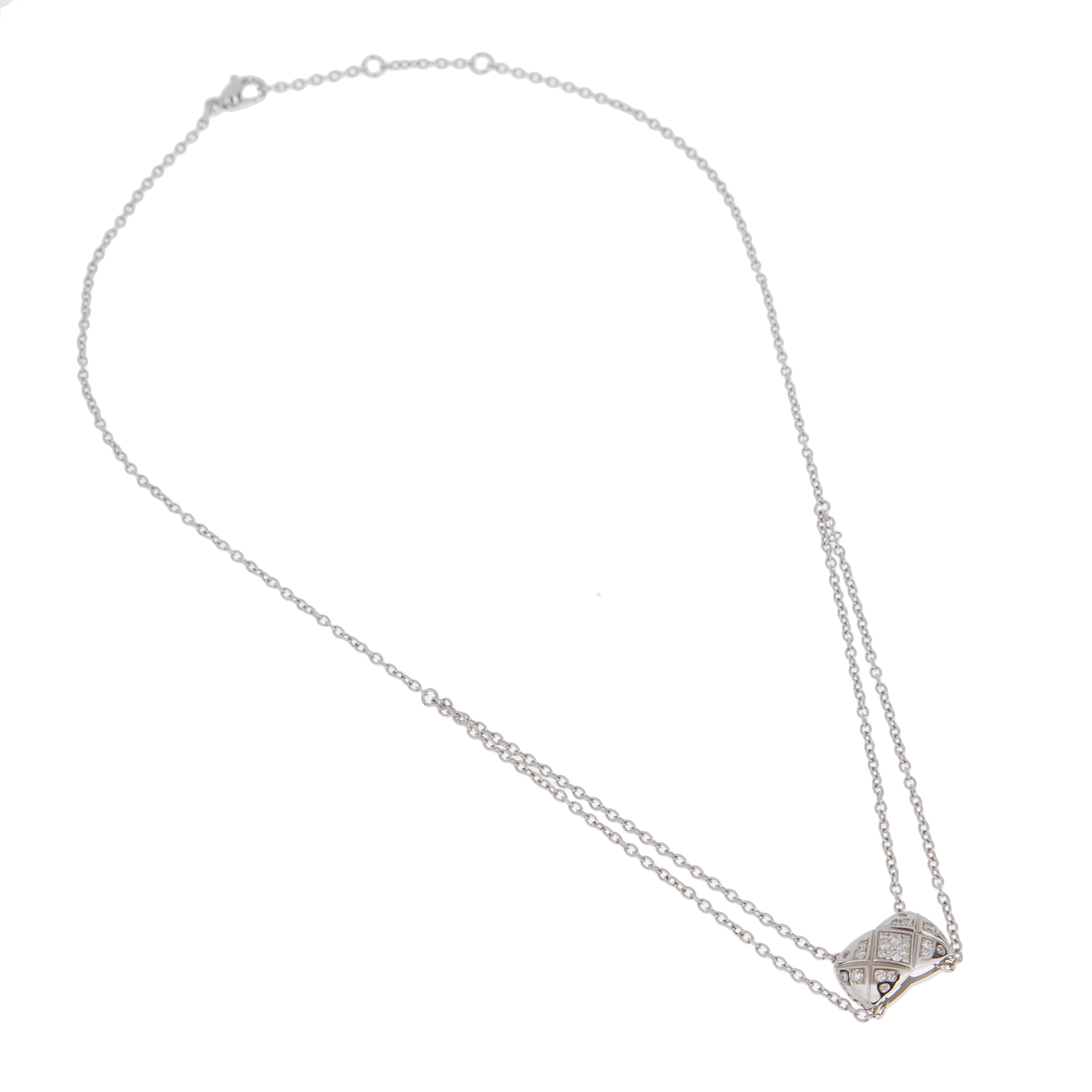 Chanel Coco Crush 18k White Gold Diamond Quilted Necklace