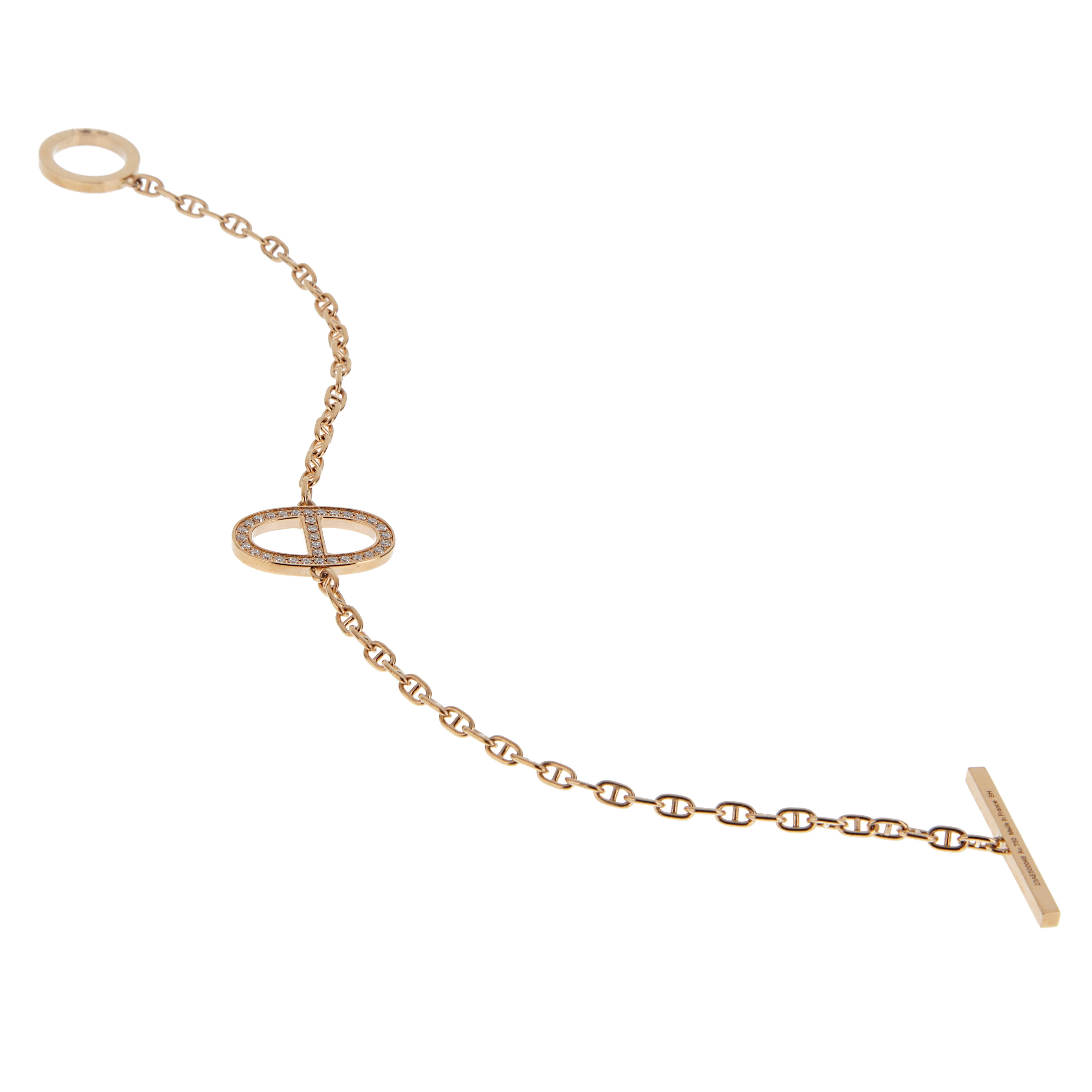 Hermes Chaine d'Ancre Diamond 18k Rose Gold Link Bracelet