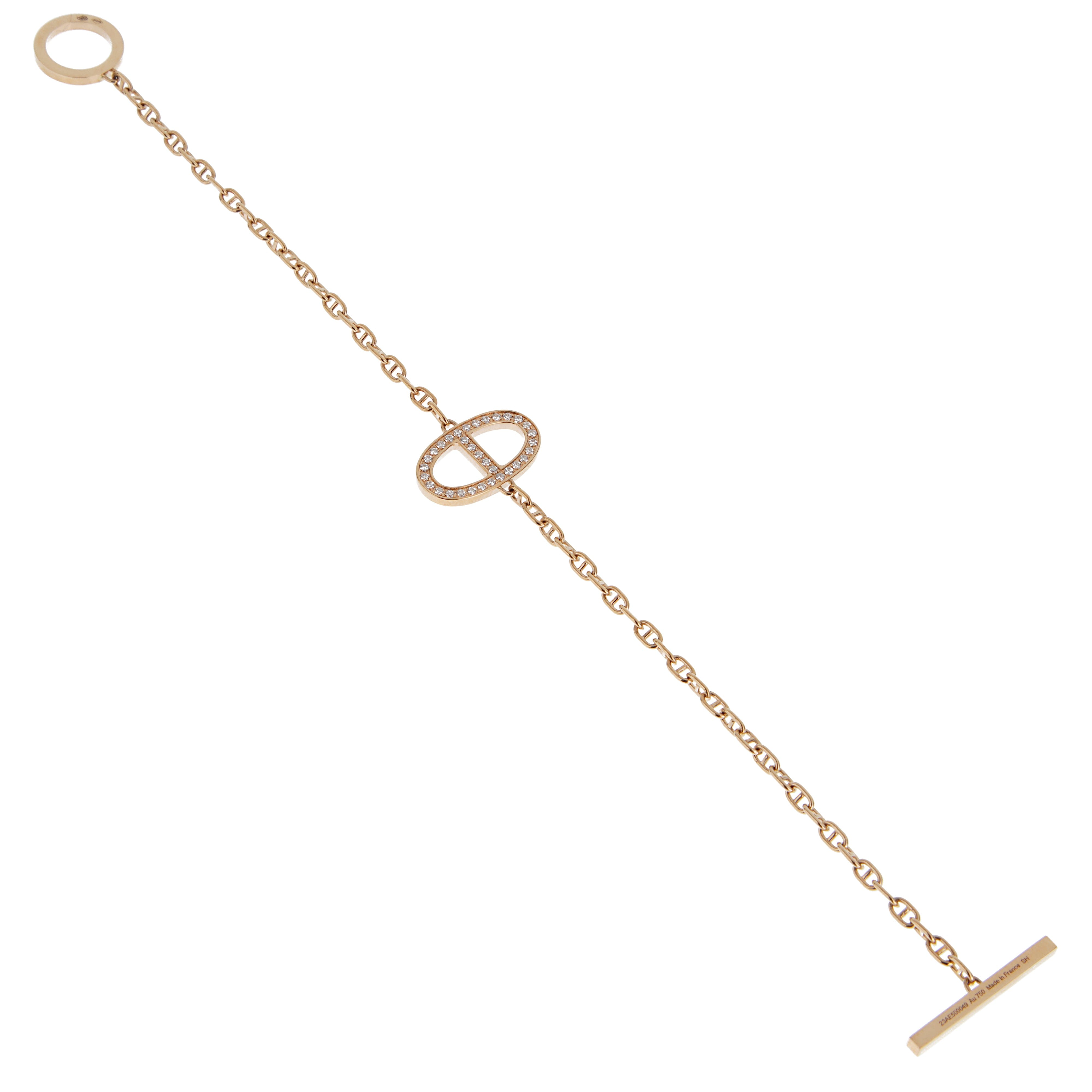Hermes Chaine d'Ancre Diamond 18k Rose Gold Link Bracelet