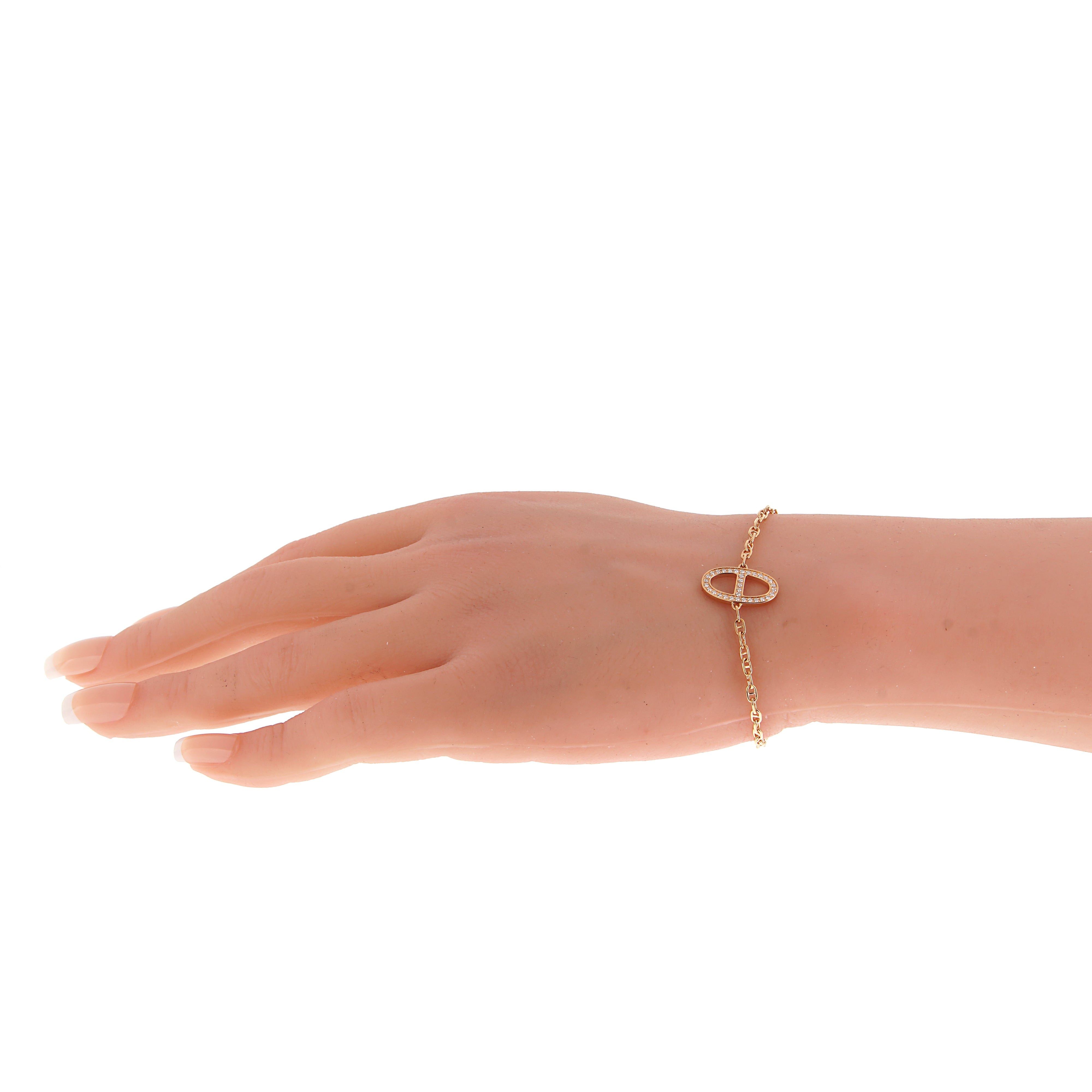 Hermes Chaine d'Ancre Diamond 18k Rose Gold Link Bracelet
