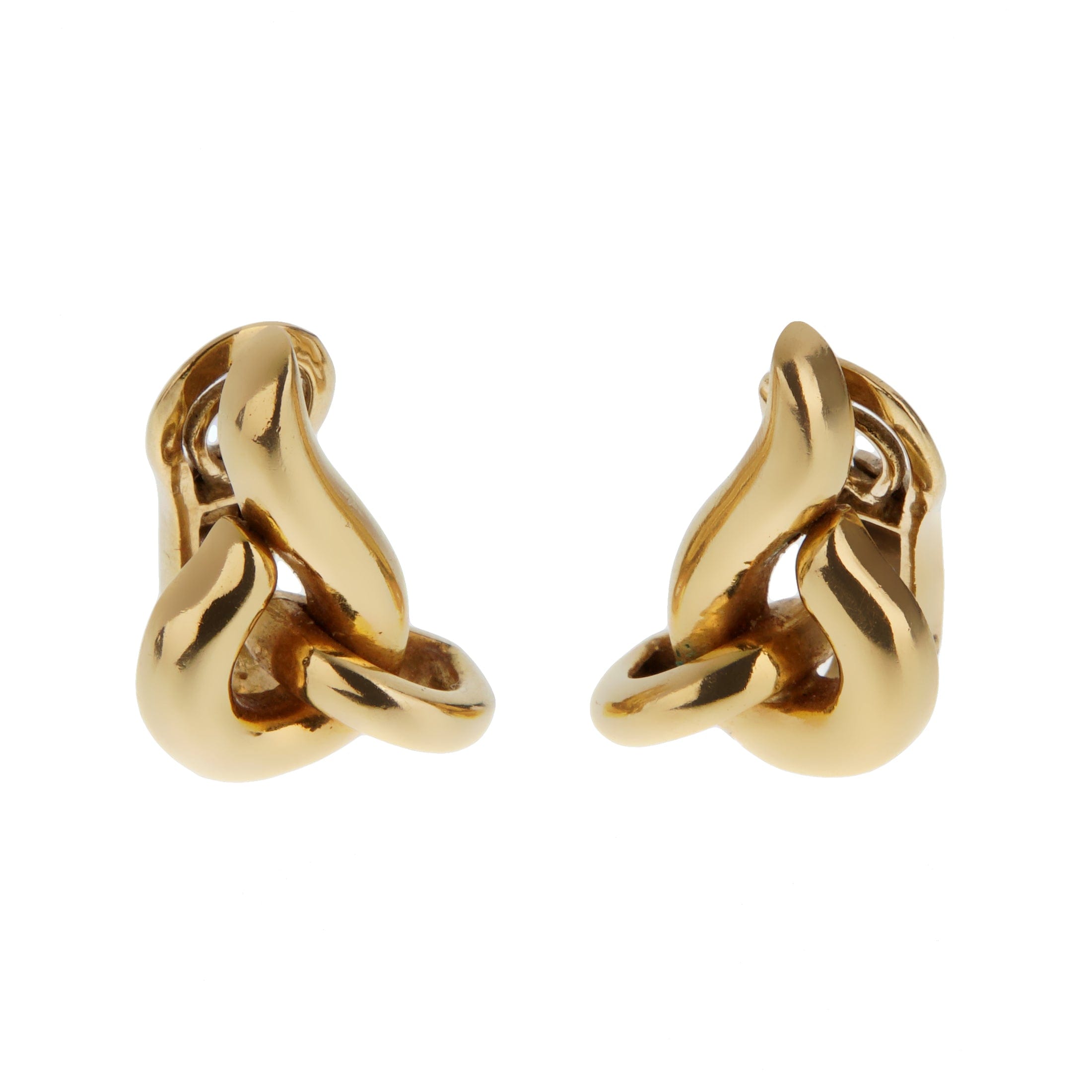 Hermes Vintage French 18K Yellow Gold Sculptural Knot Clip Earrings