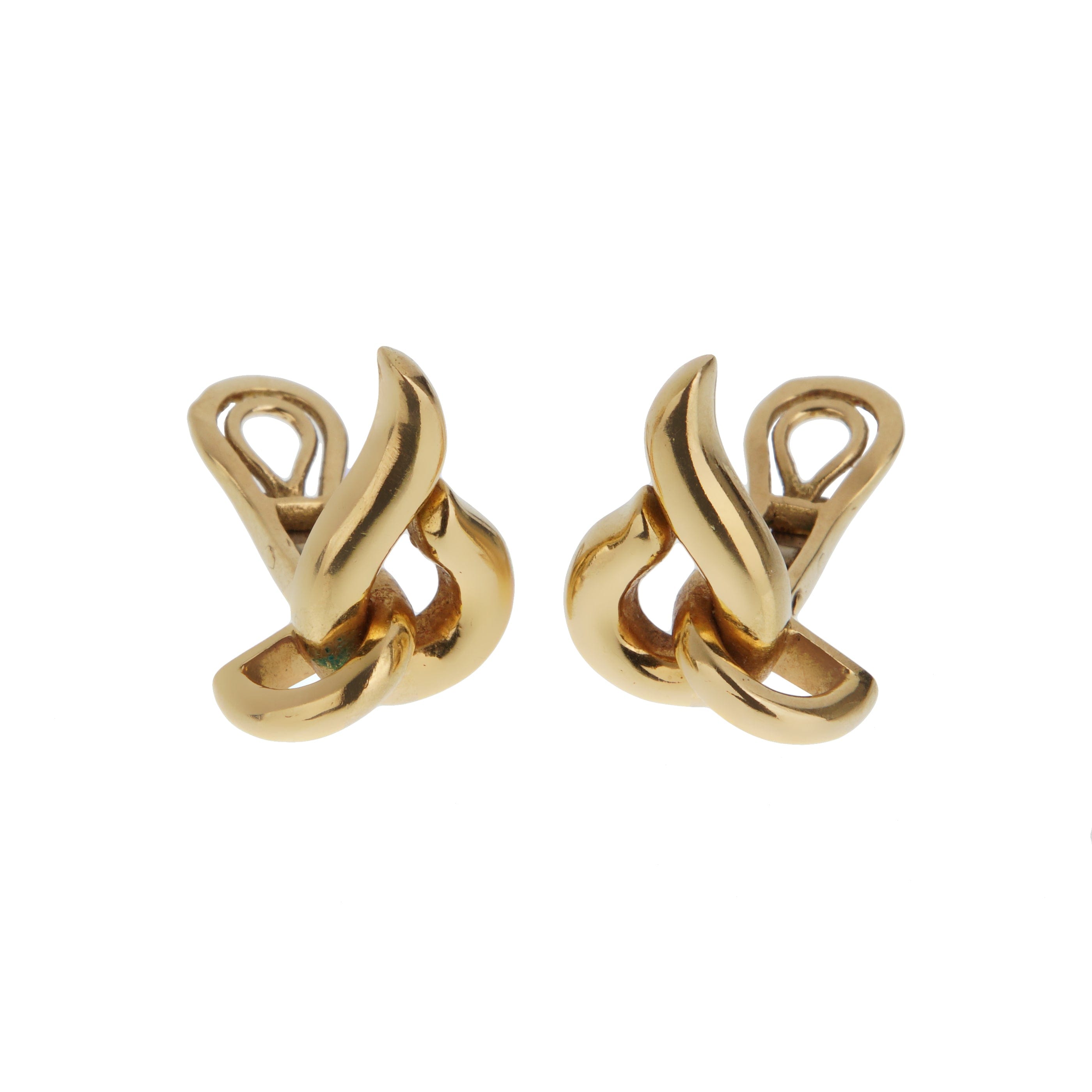 Hermes Vintage French 18K Yellow Gold Sculptural Knot Clip Earrings