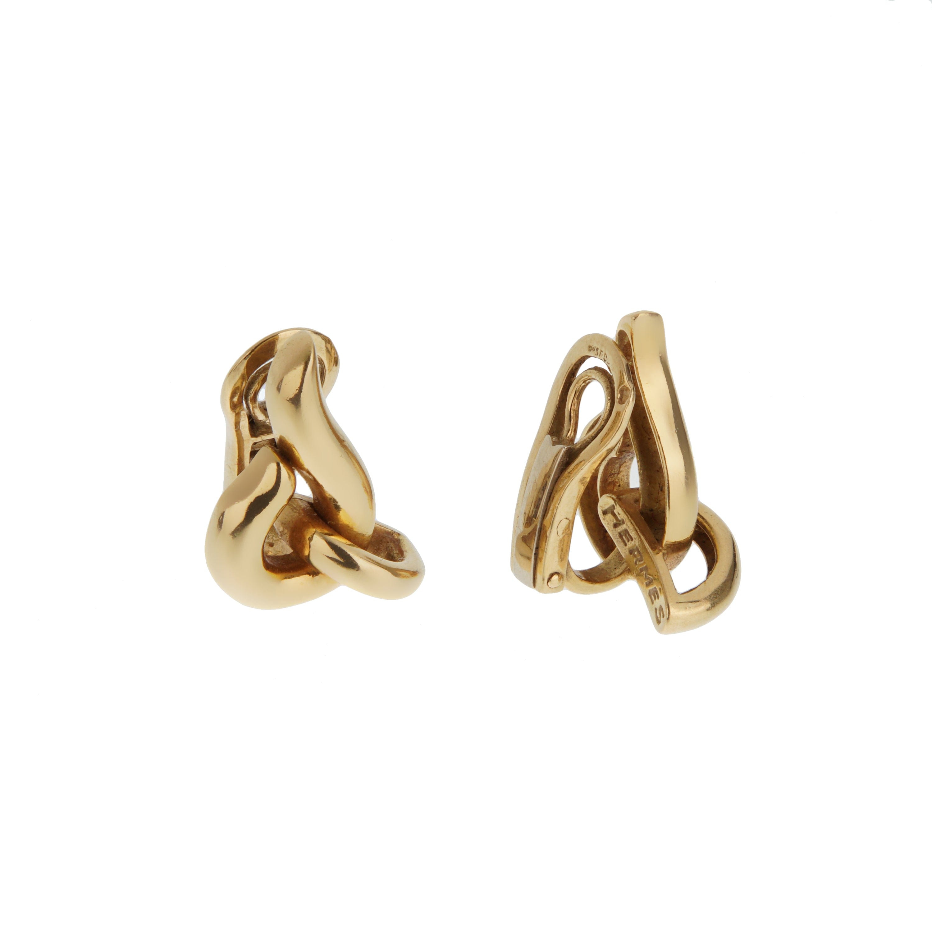 Hermes Vintage French 18K Yellow Gold Sculptural Knot Clip Earrings