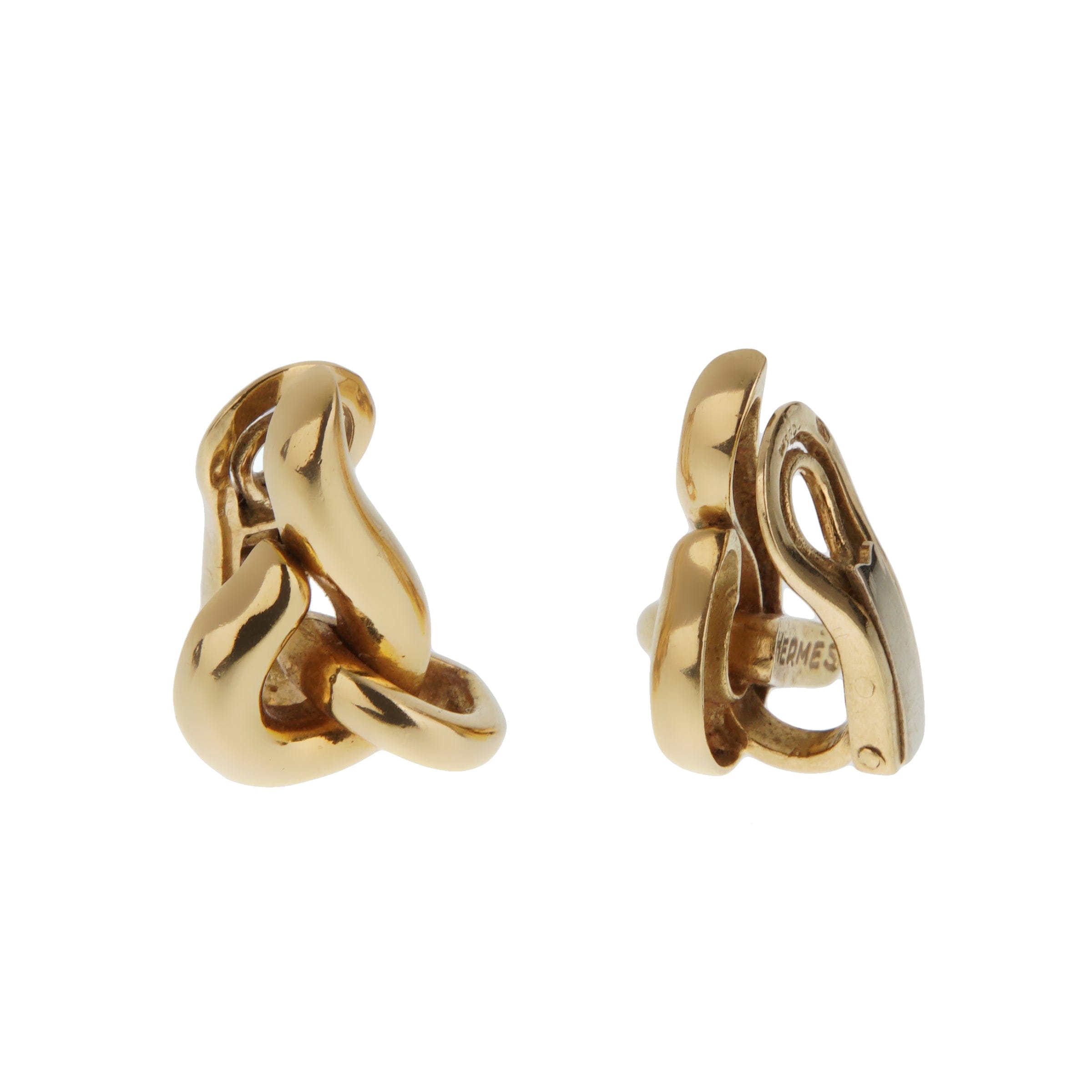 Hermes Vintage French 18K Yellow Gold Sculptural Knot Clip Earrings