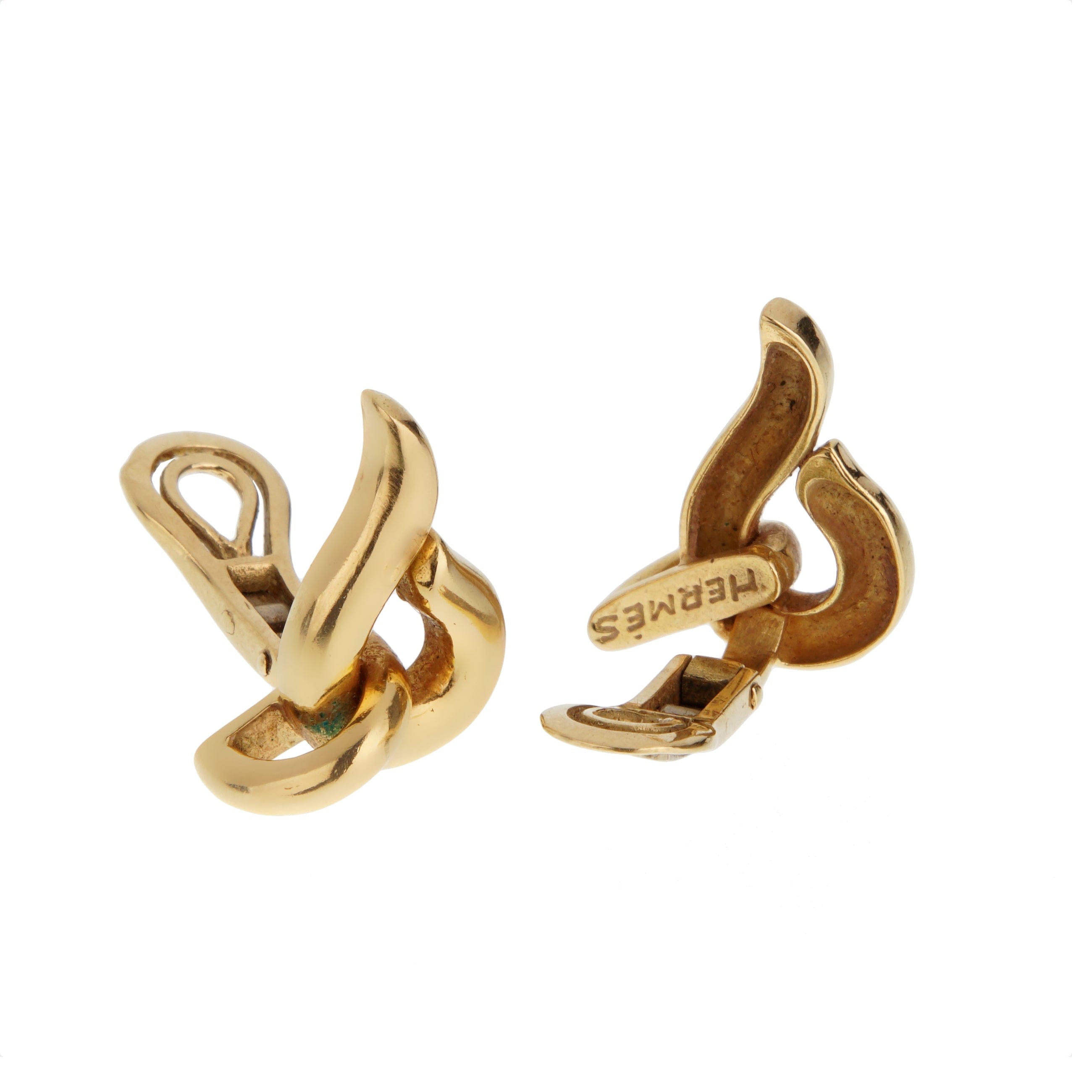 Hermes Vintage French 18K Yellow Gold Sculptural Knot Clip Earrings