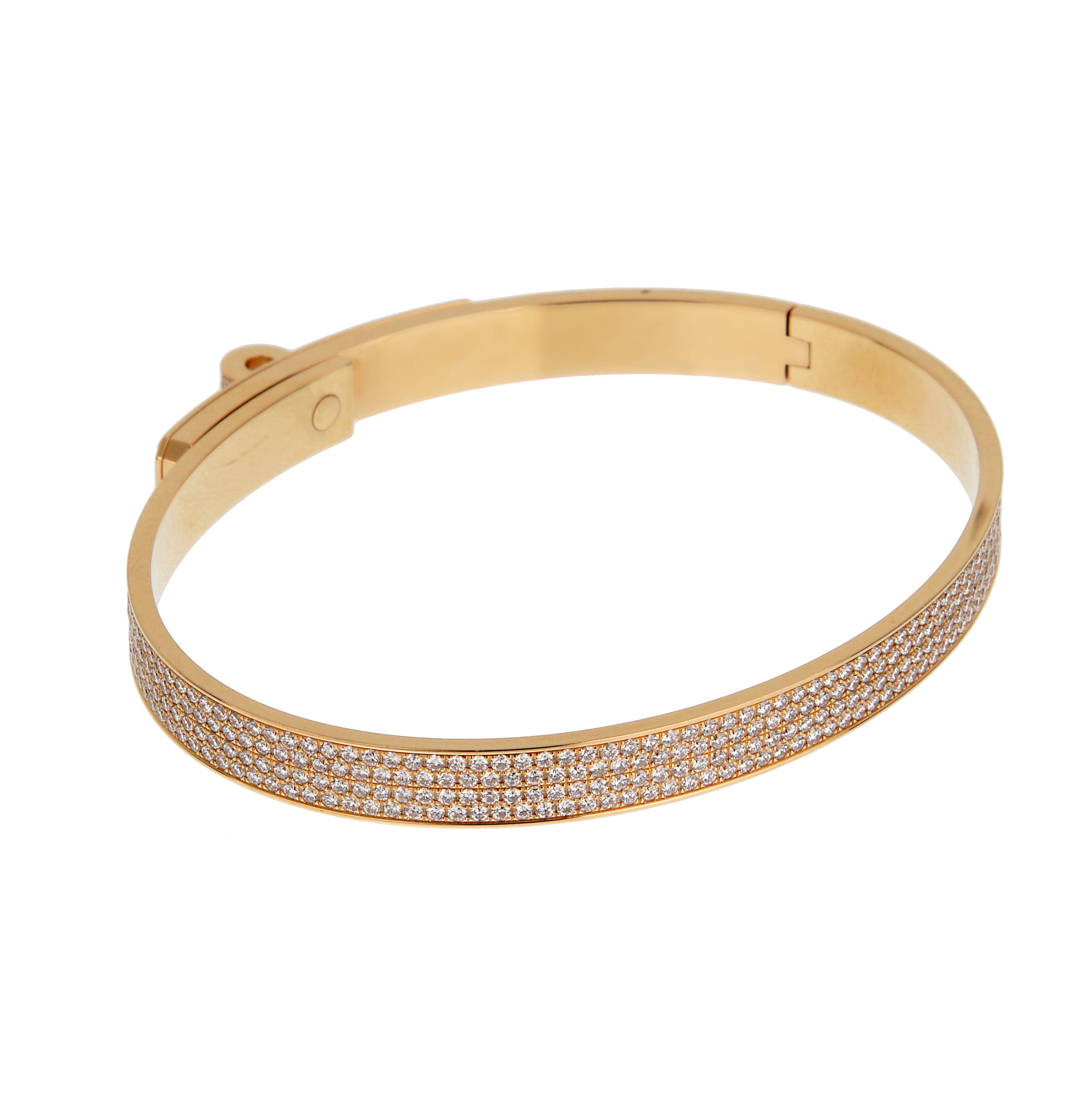 Hermes Kelly 18K Rose Gold Full Pave Diamond Bangle Bracelet Size SH