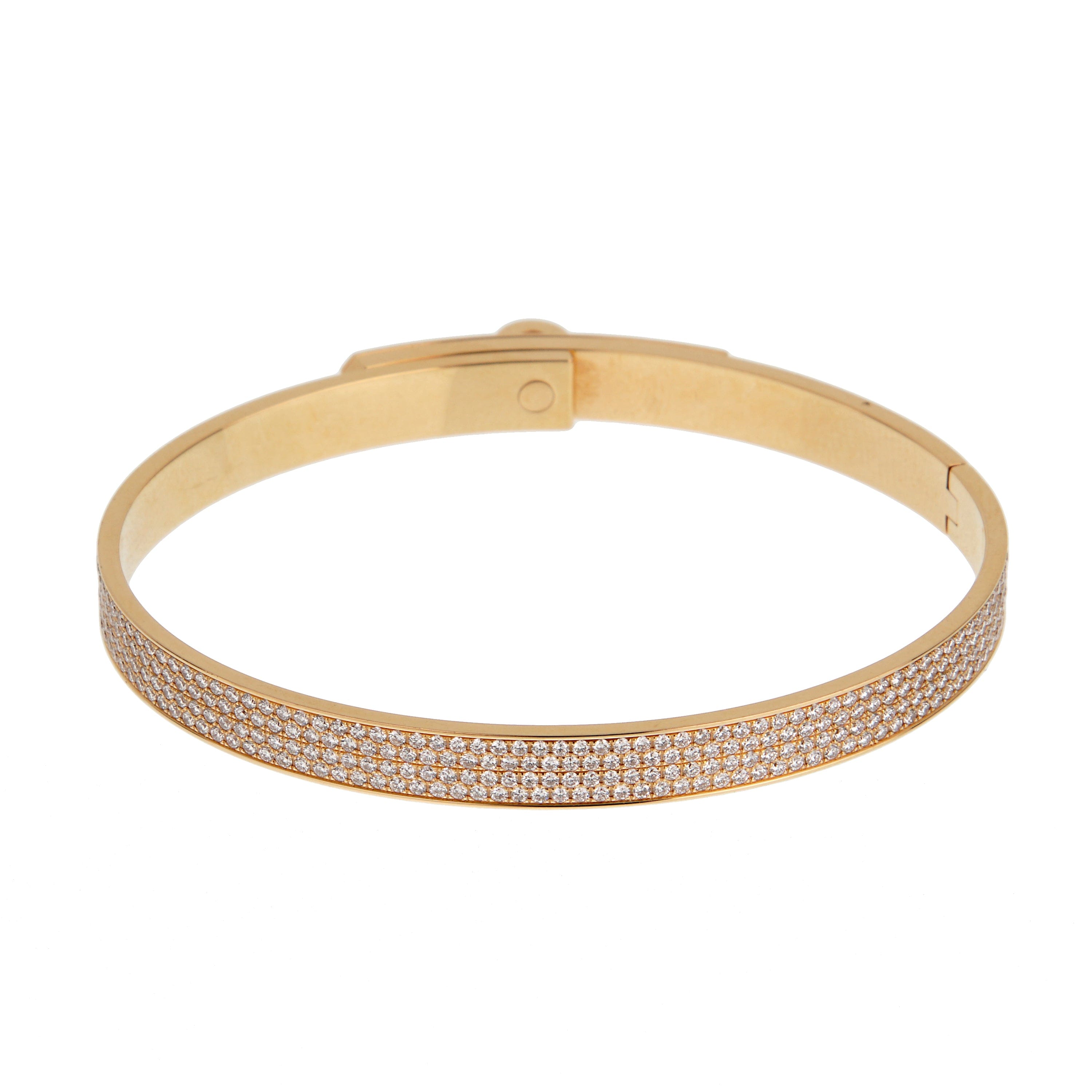 Hermes Kelly 18K Rose Gold Full Pave Diamond Bangle Bracelet Size SH