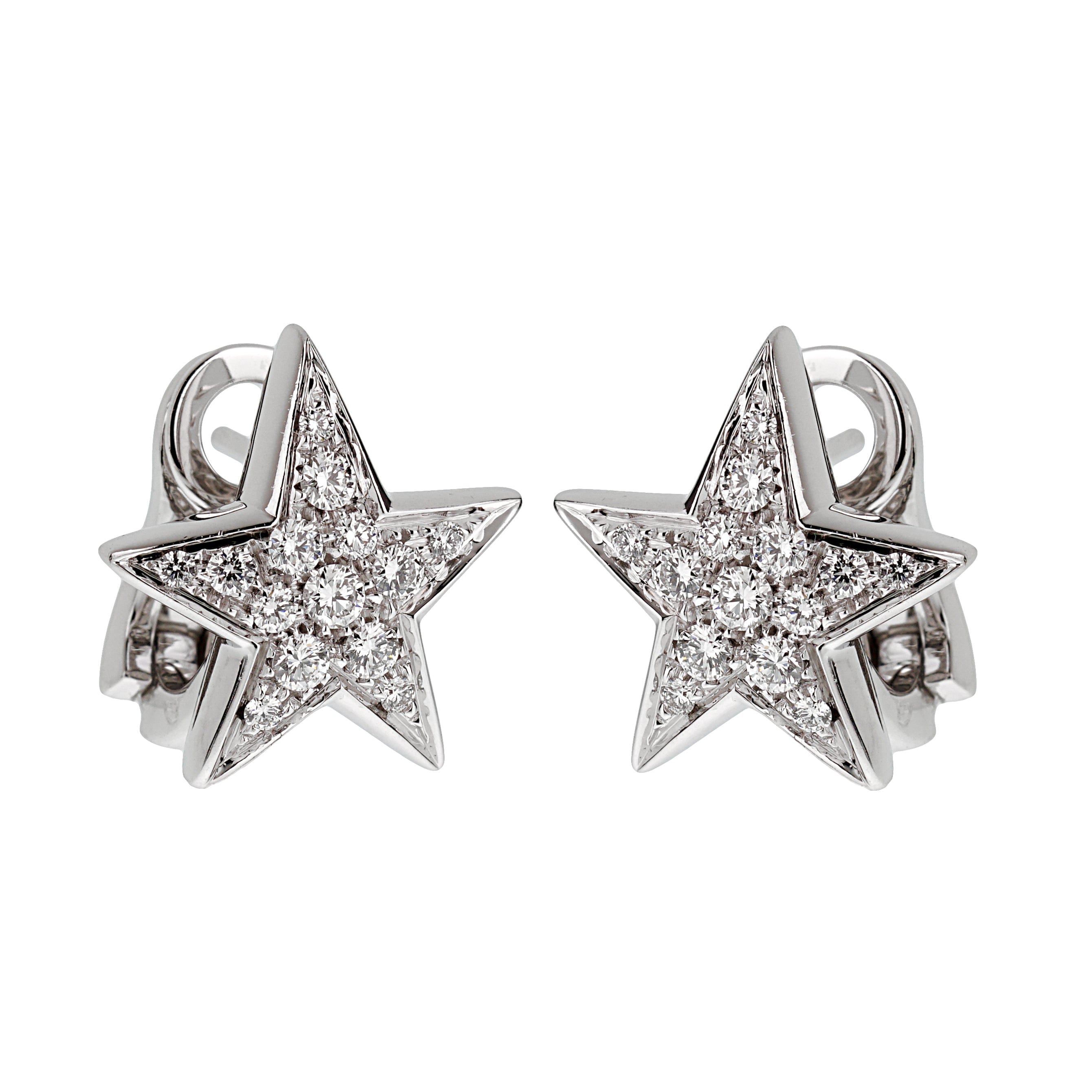 Chanel Comete Geode Star Diamond 18k White Gold Earrings