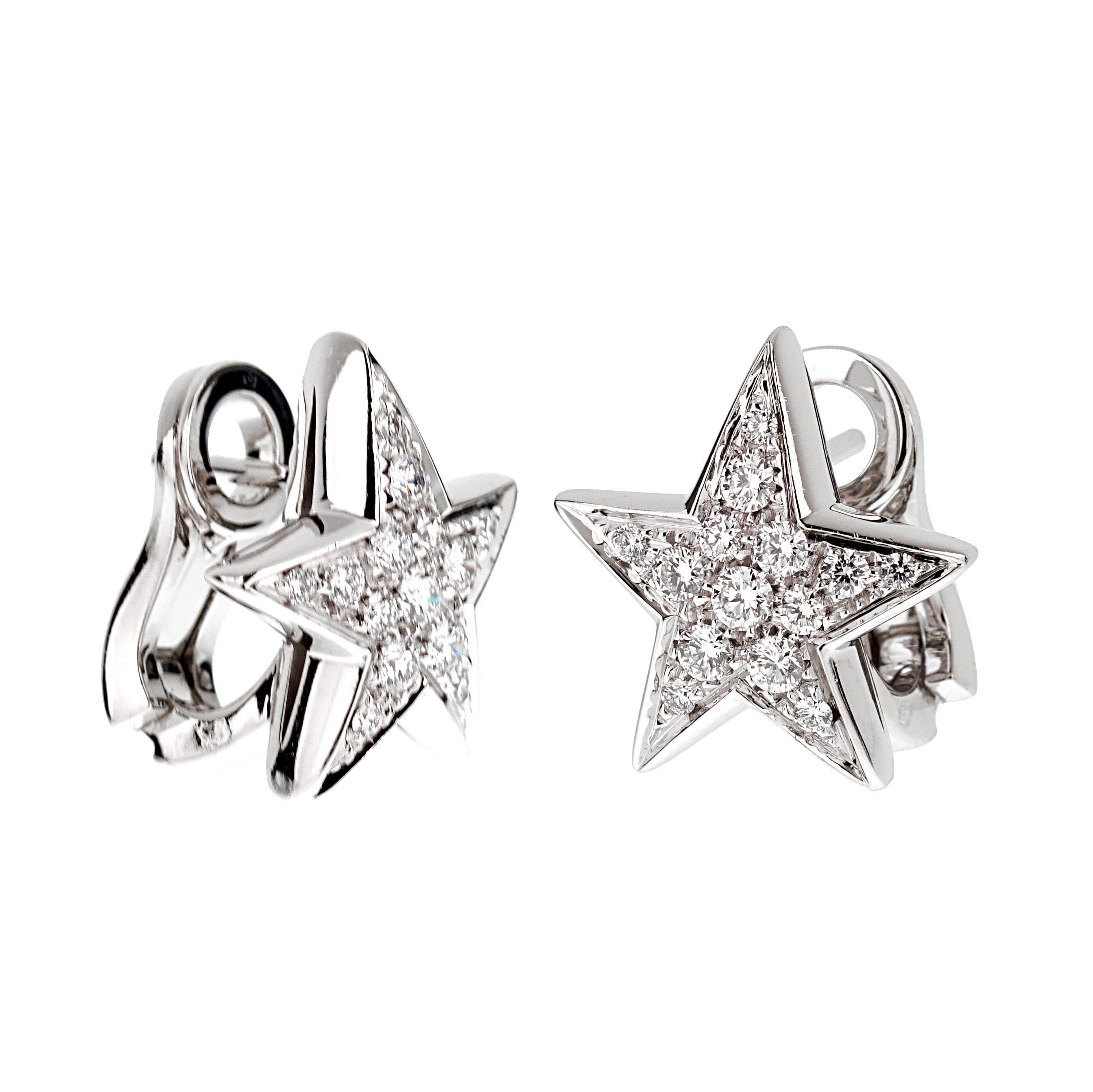 Chanel Comete Geode Star Diamond 18k White Gold Earrings