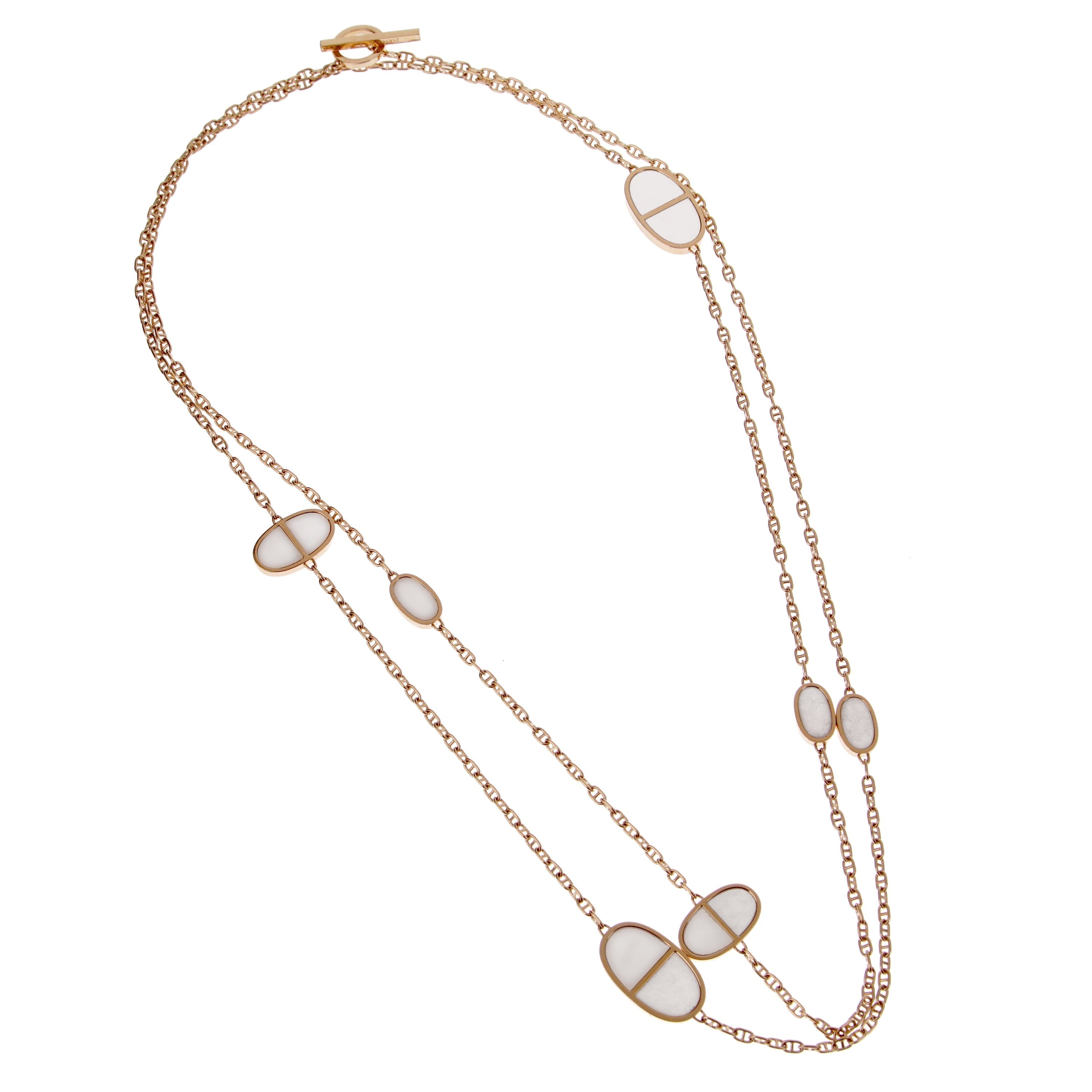 Hermes Ceramic 18k Rose Gold Chaine d'Ancre Sautoir Necklace