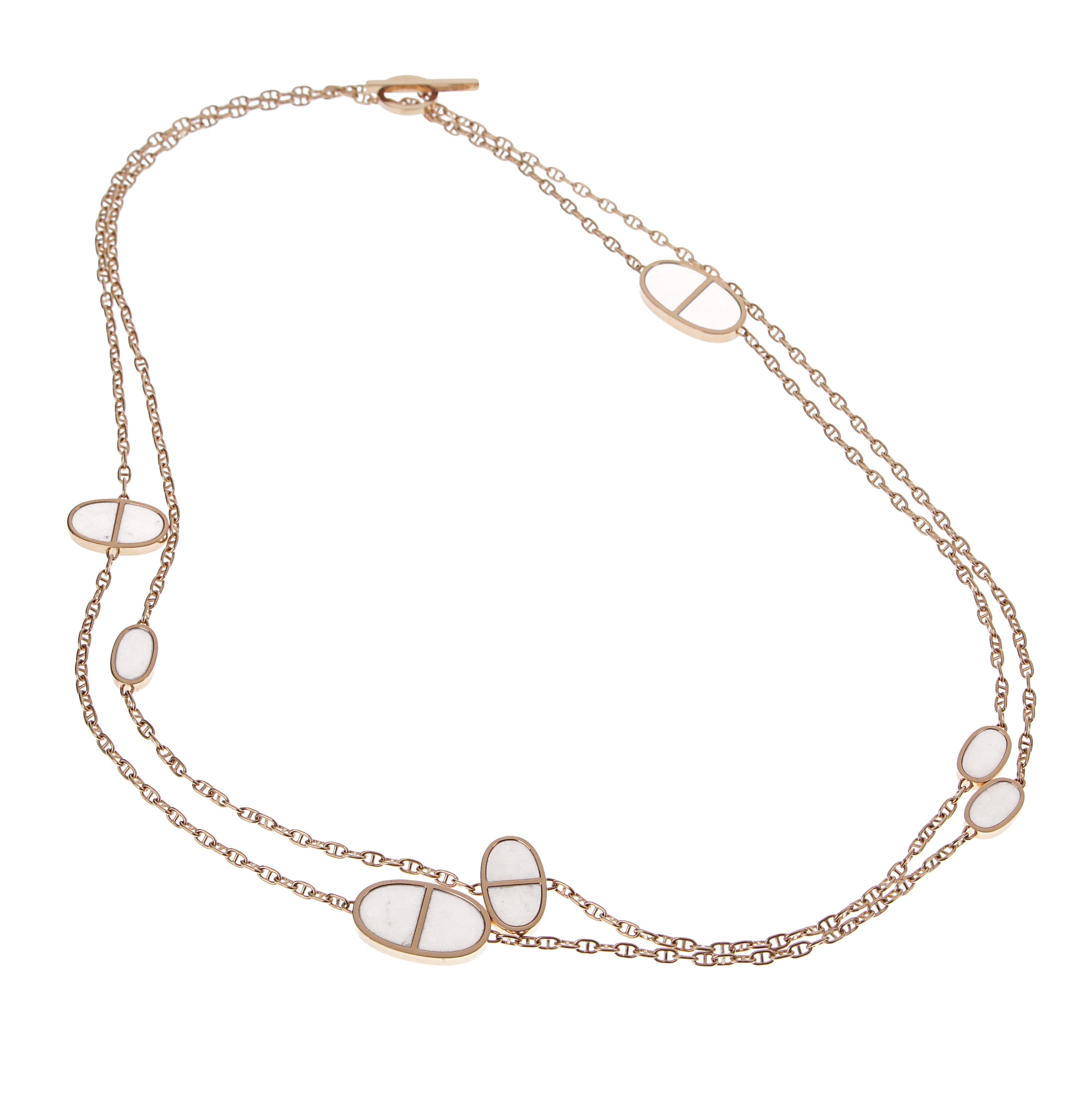 Hermes Ceramic 18k Rose Gold Chaine d'Ancre Sautoir Necklace
