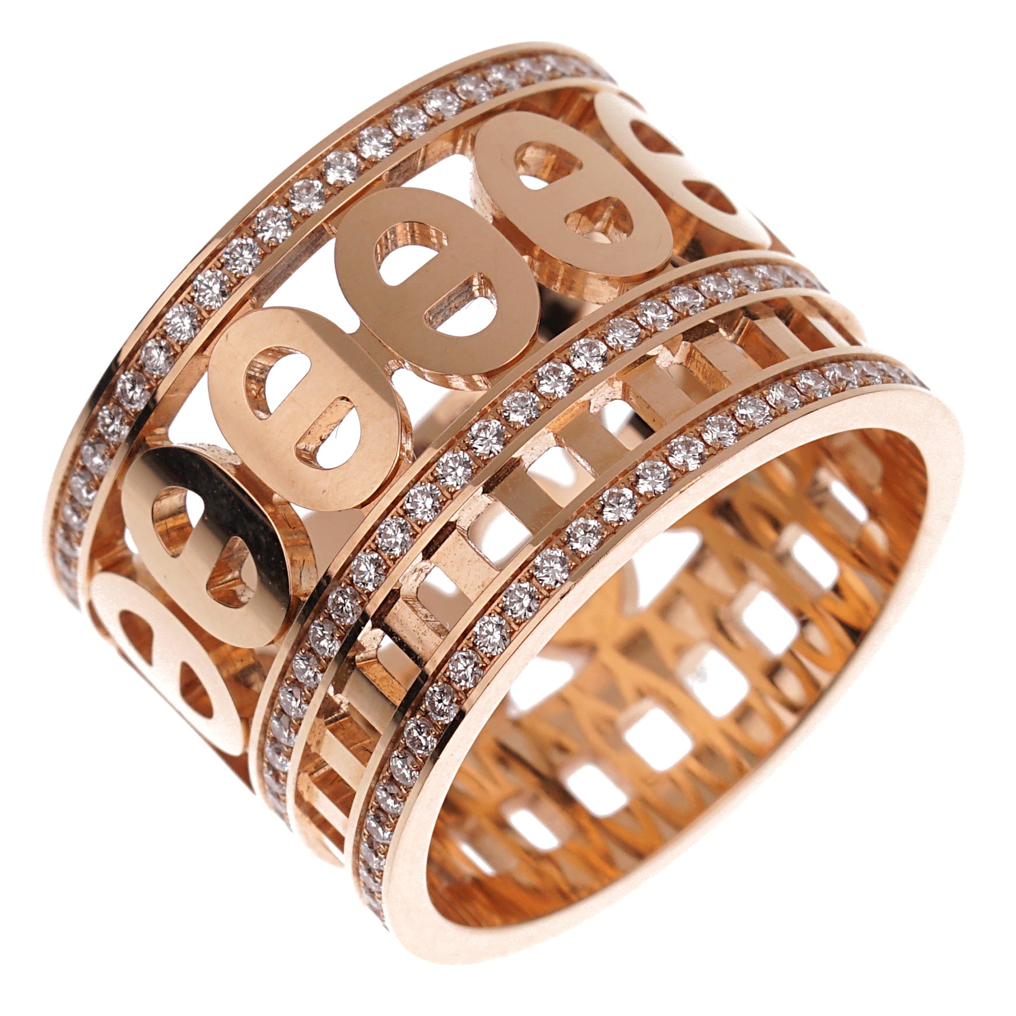 Hermes Chaine d'Ancre Divine Rose Gold Diamond Ring Sz 6 1/2