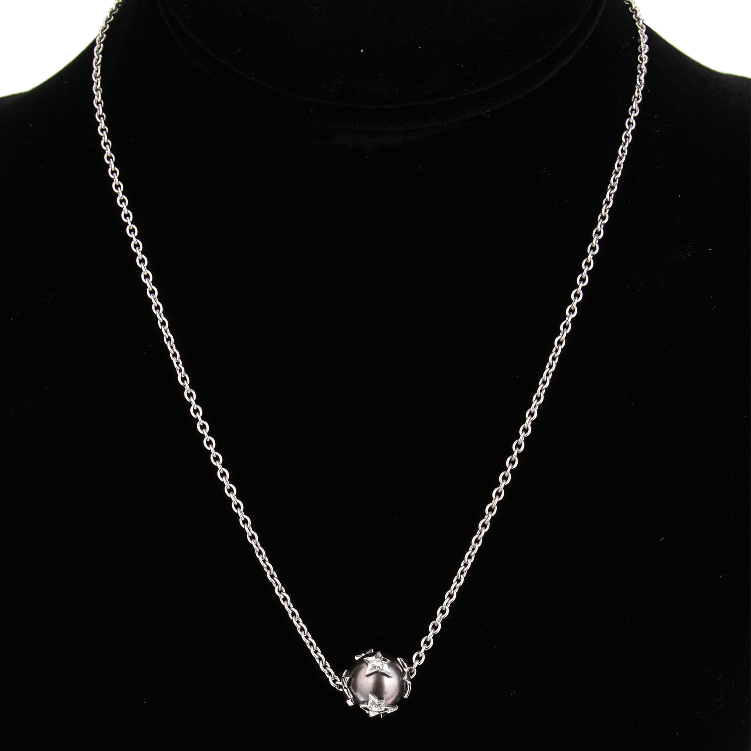 Chanel Comete Pearl Diamond 18k White Gold Vintage Necklace