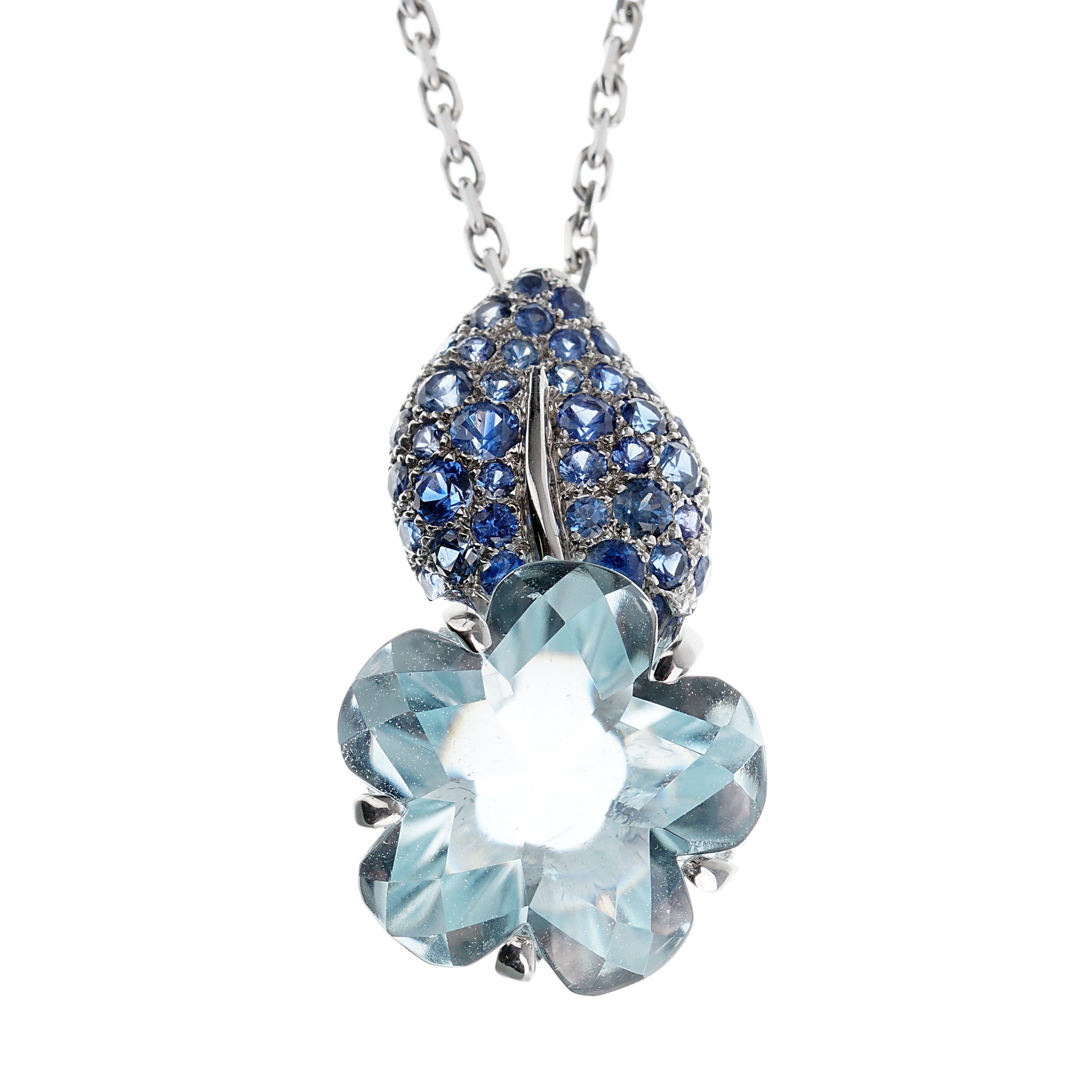Chanel Camelia Sapphire 18k White Gold Pendant Necklace