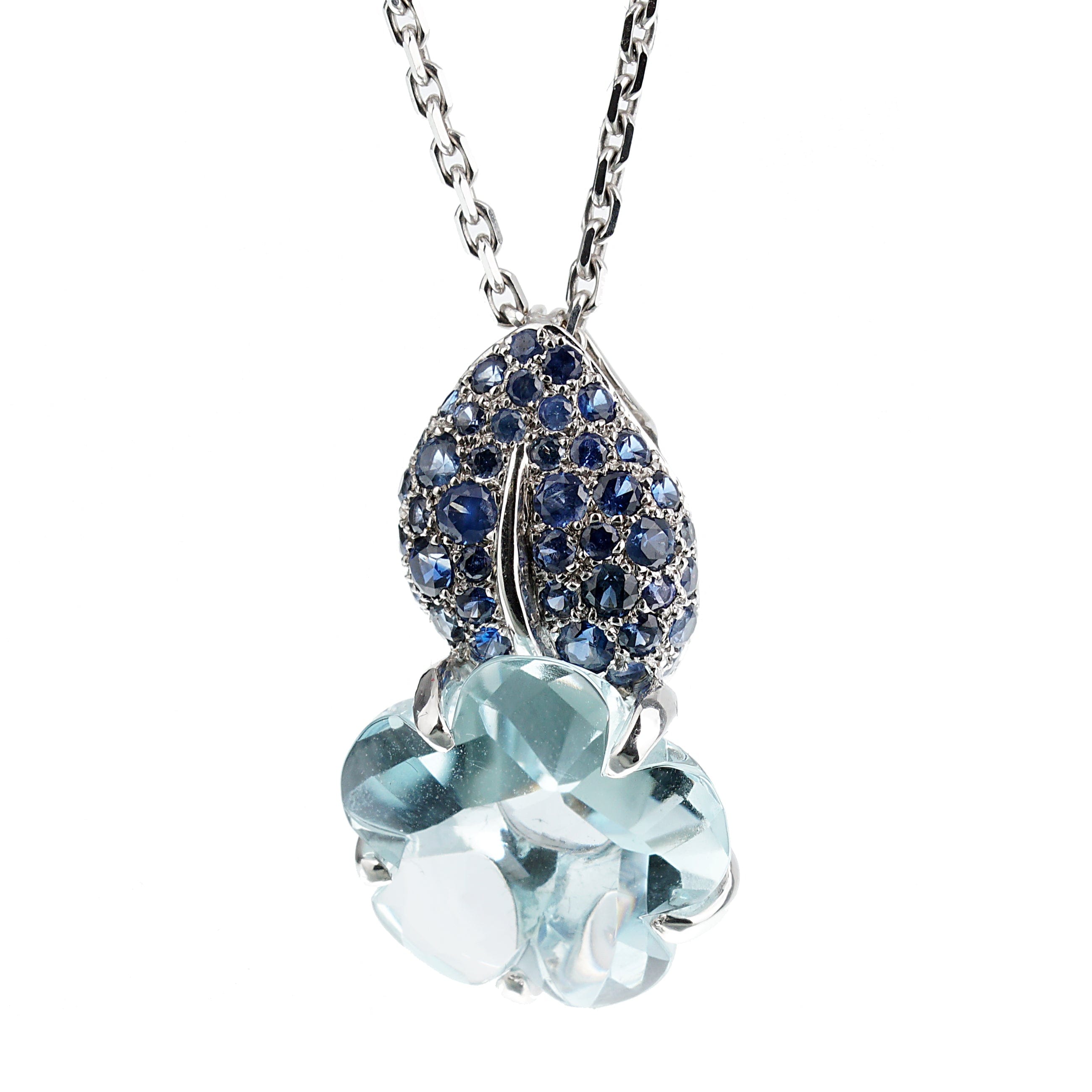 Chanel Camelia Sapphire 18k White Gold Pendant Necklace
